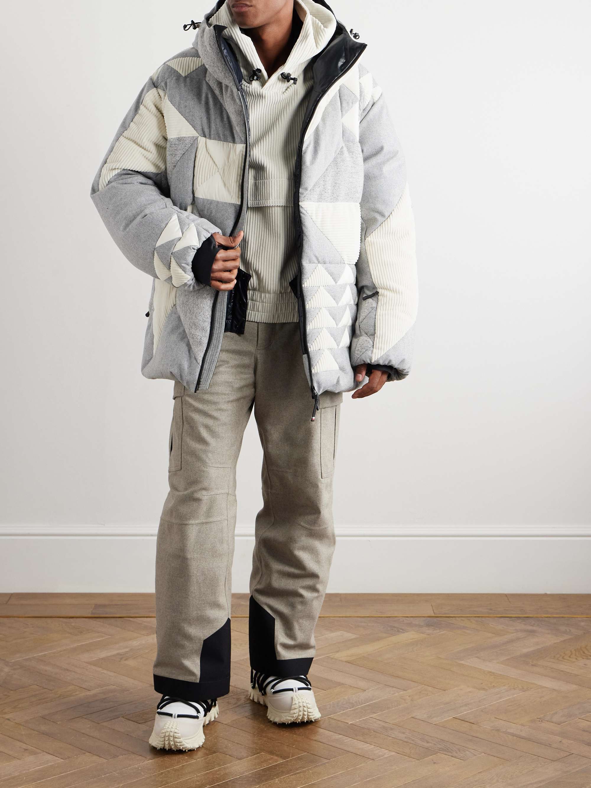 Panelled Cotton-Blend Corduroy and Ripstop-Trimmed Wool Hooded Down Jacket view