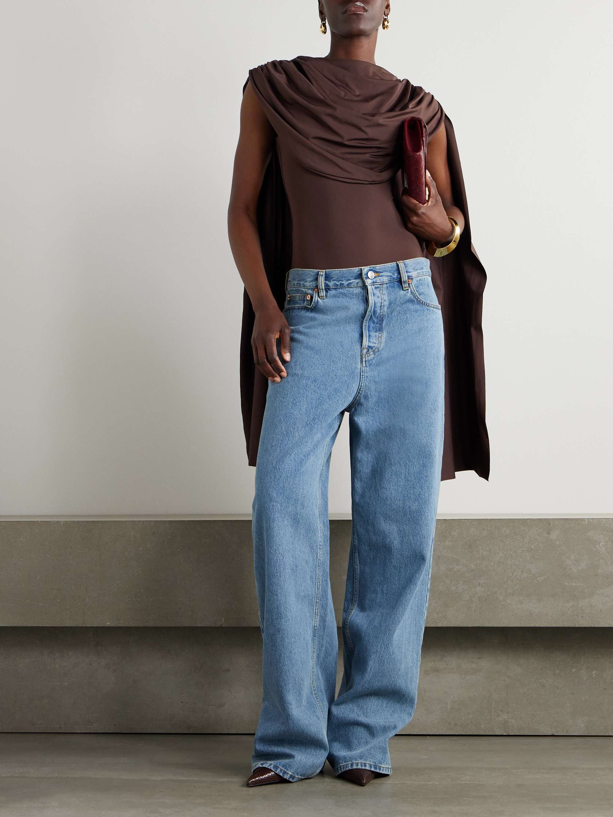 Burano cape-effect draped stretch-jersey bodysuit view