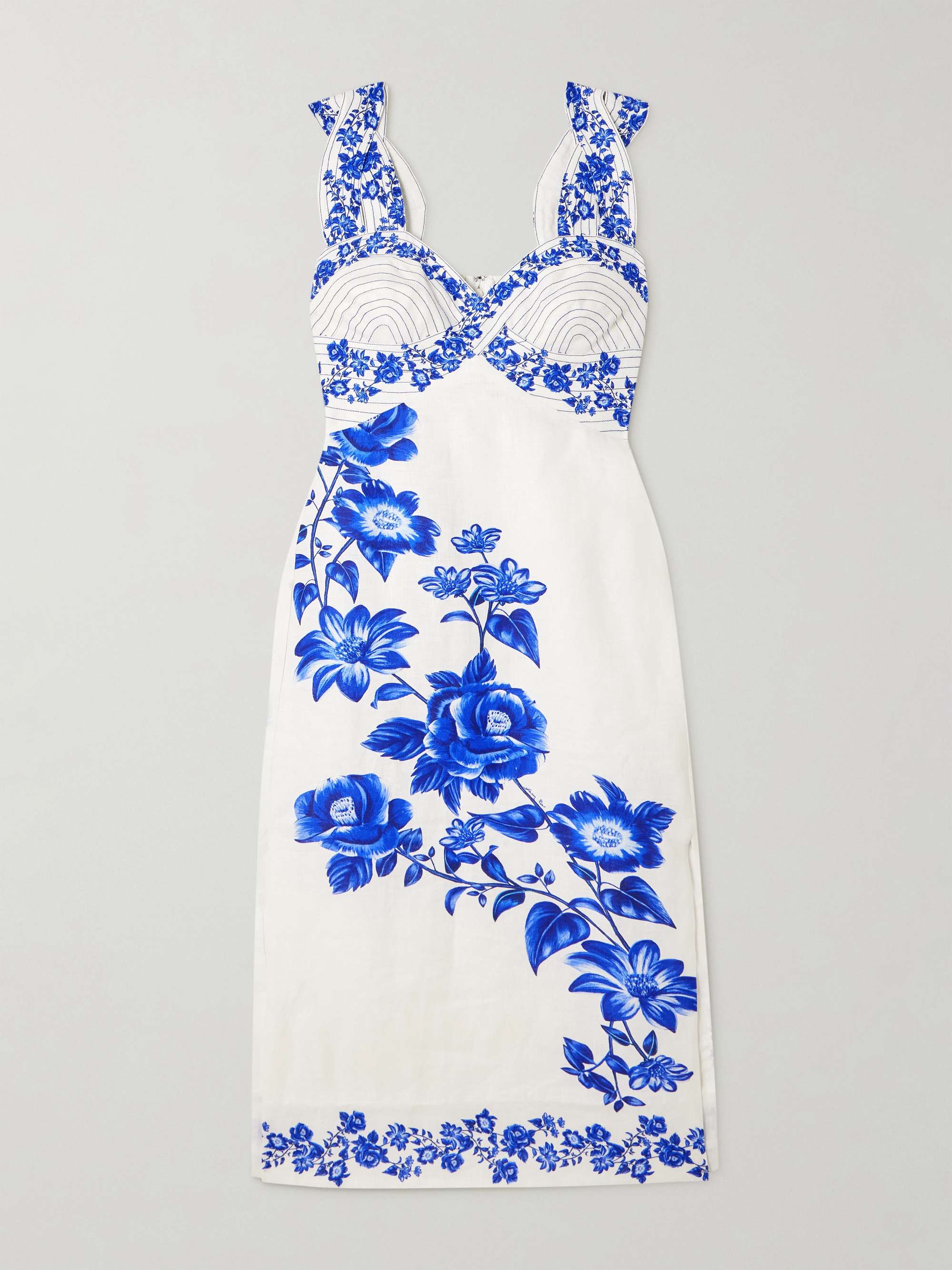 Cascade shirred printed linen midi dress hero visual