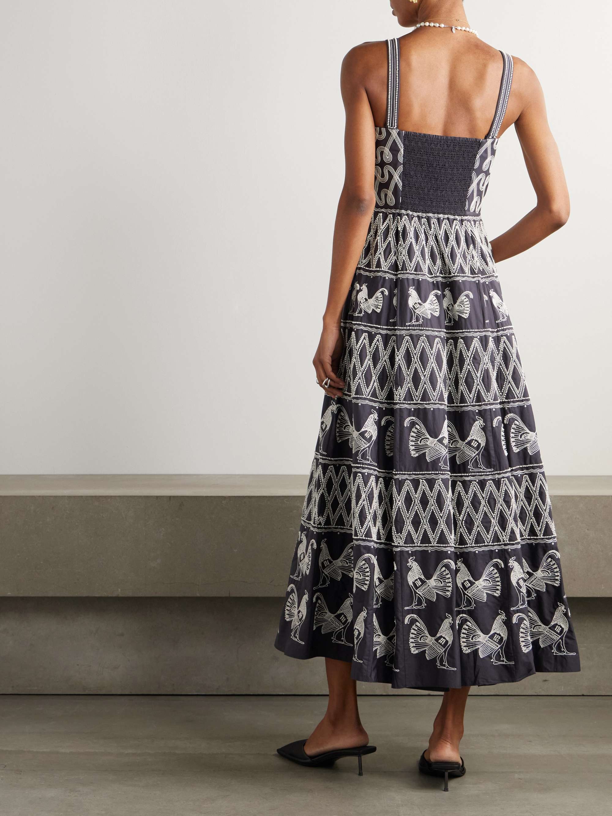 Elida bead-embellished embroidered cotton-blend poplin midi dress view