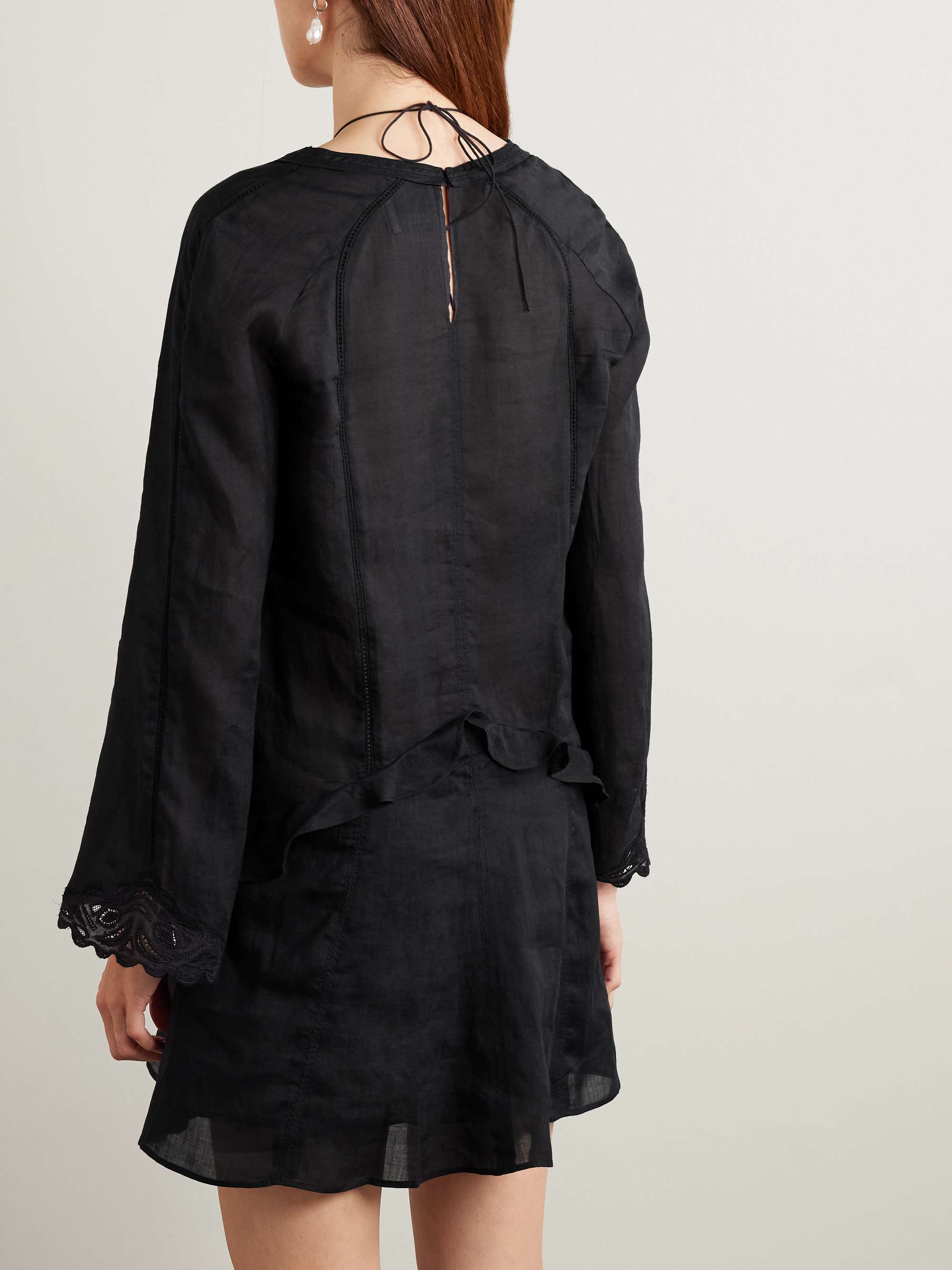 Liya lace-trimmed embroidered ramie mini dress view