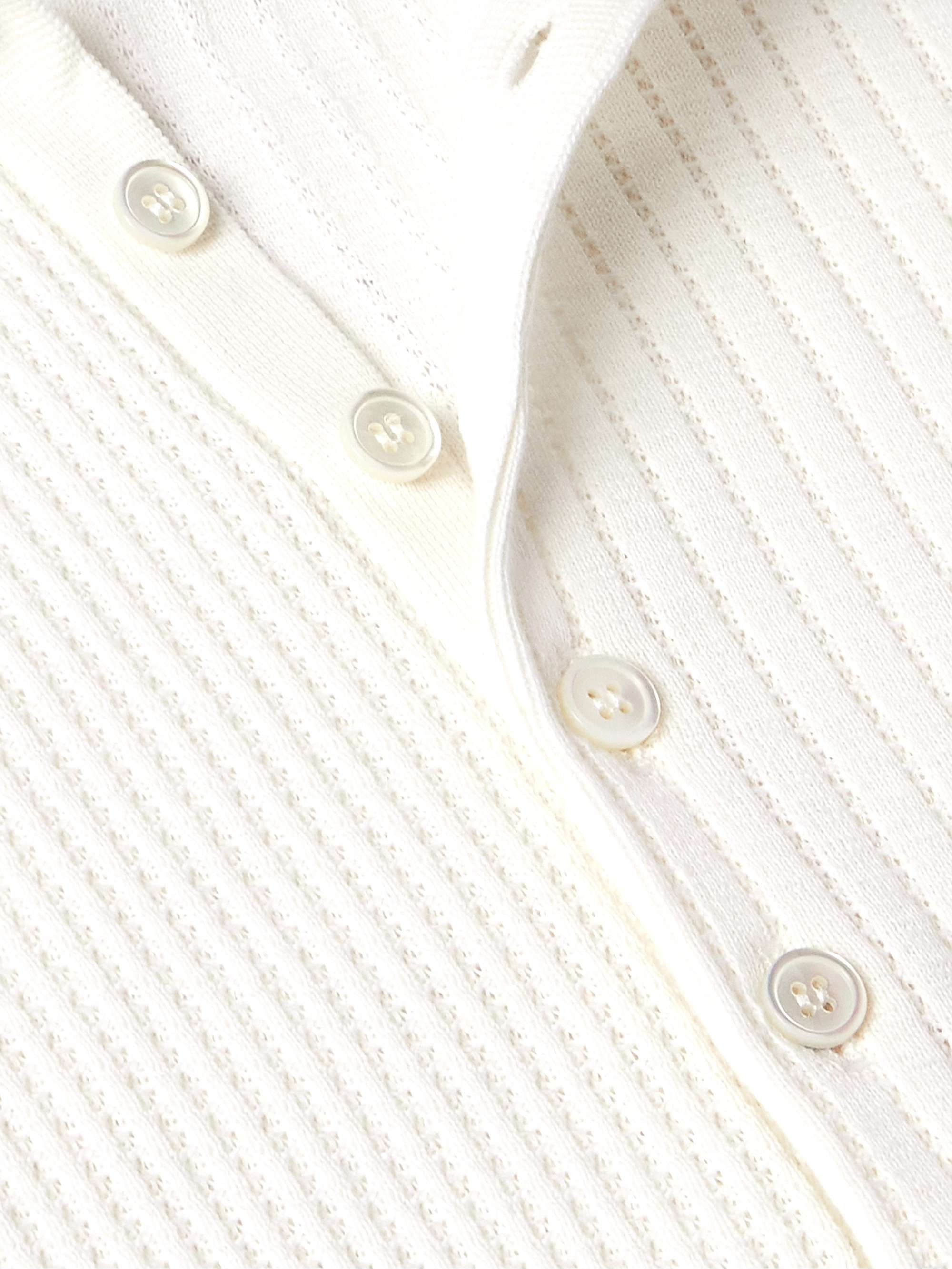 Half & Half Striped Textured Cotton Polo Shirt view