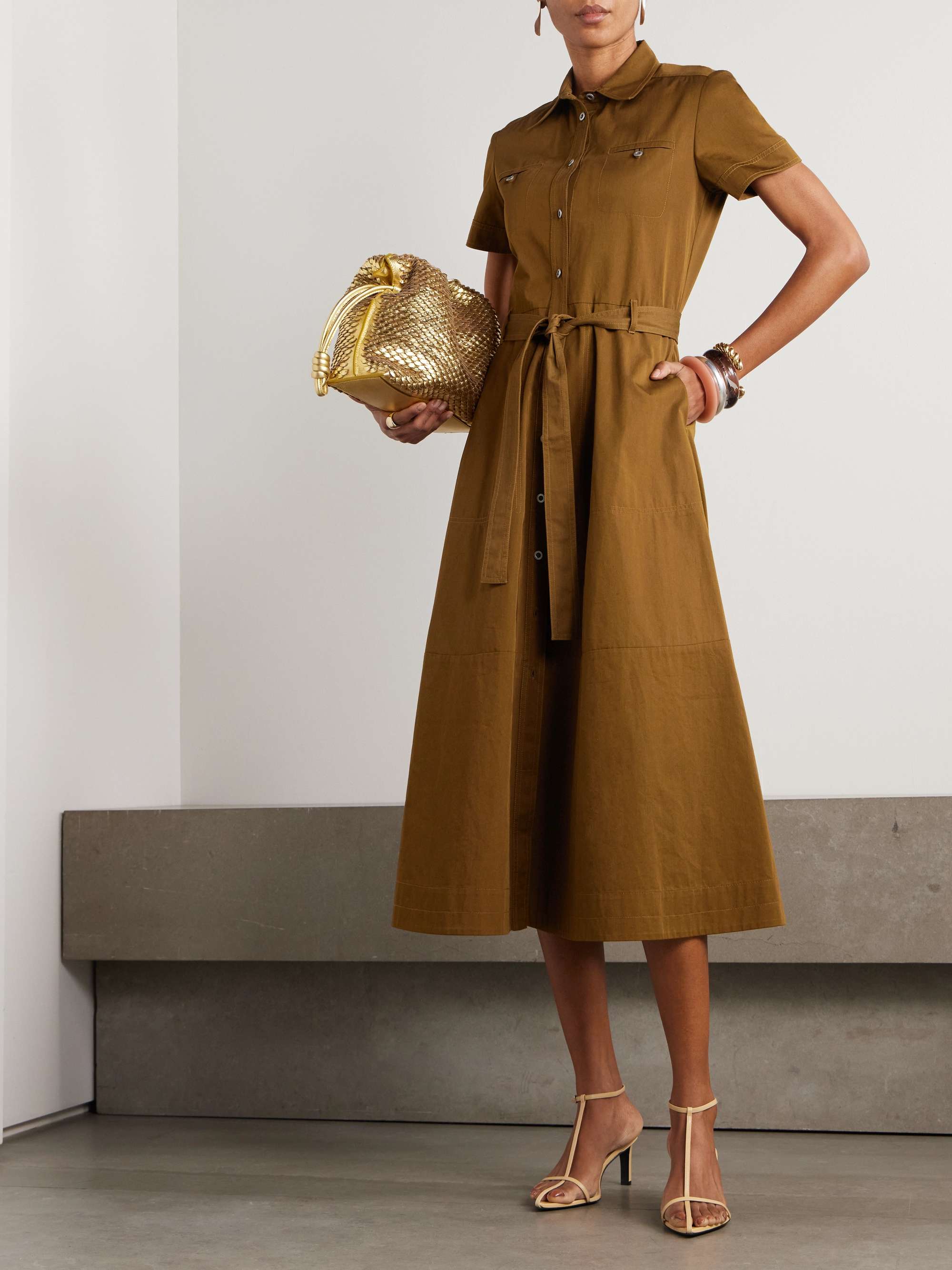 Giselle belted cotton-drill midi shirt dress view