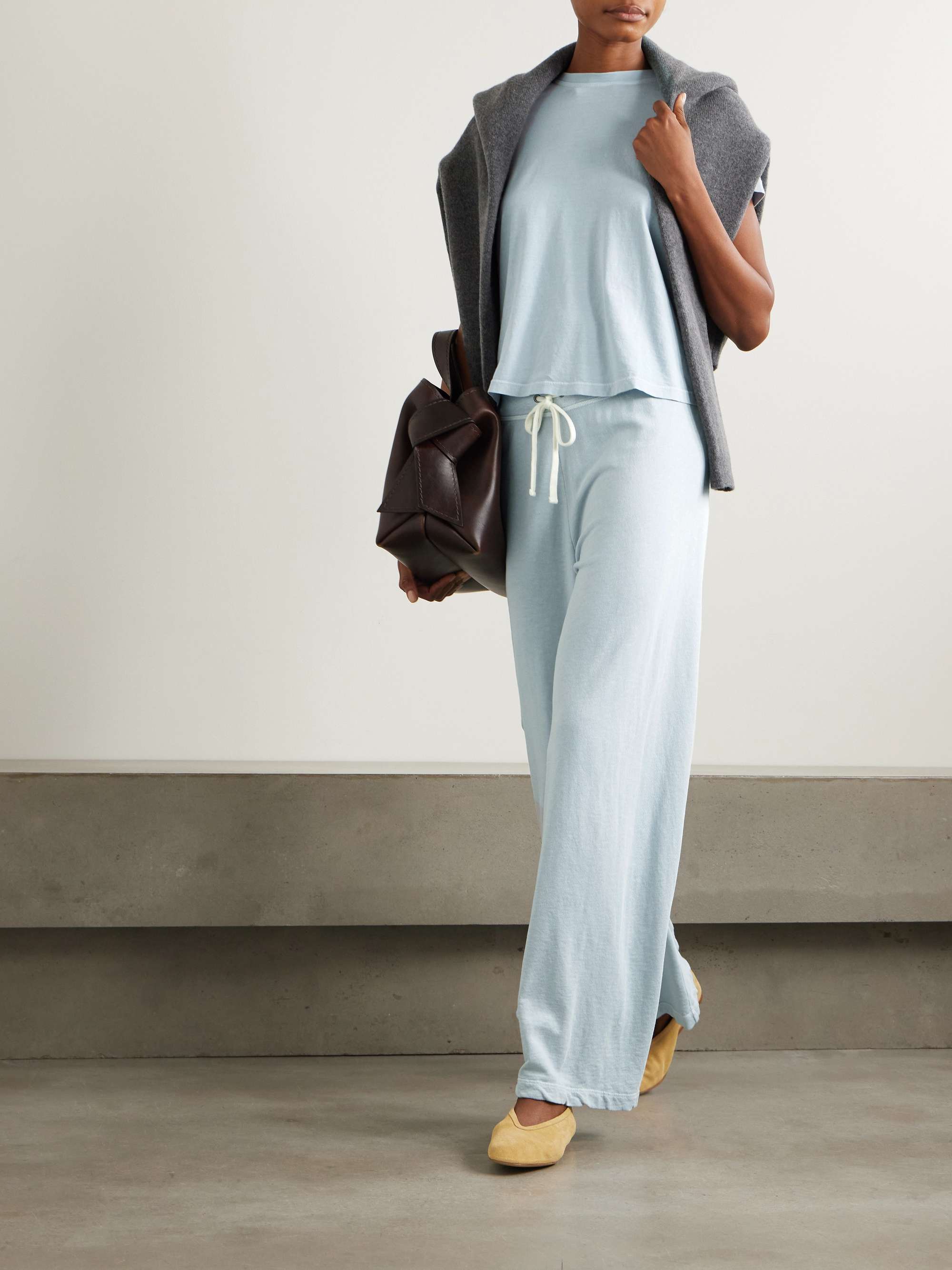 Cotton-terry wide-leg track pants view