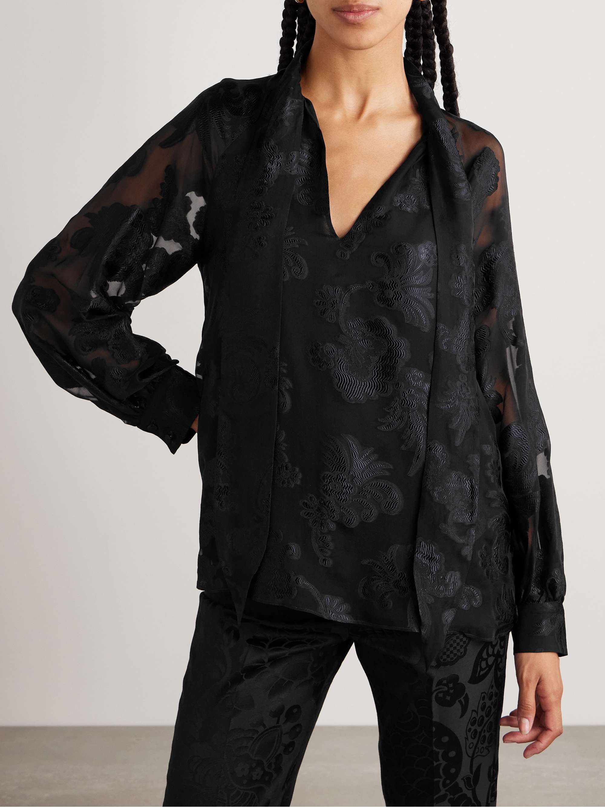 Tie-detailed chiffon-jacquard blouse view