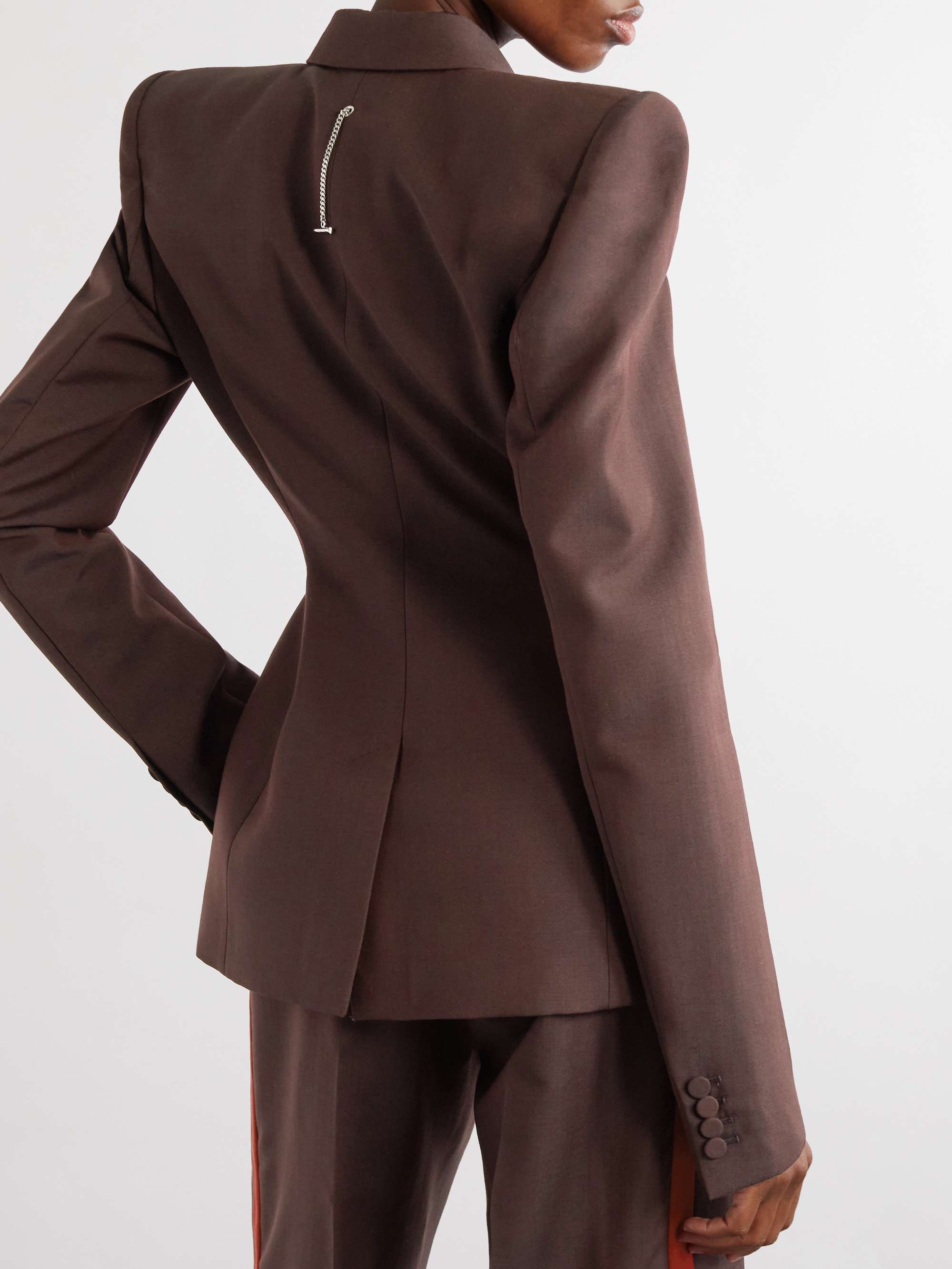 Double-breasted silk-trimmed wool and mohair-blend blazer view