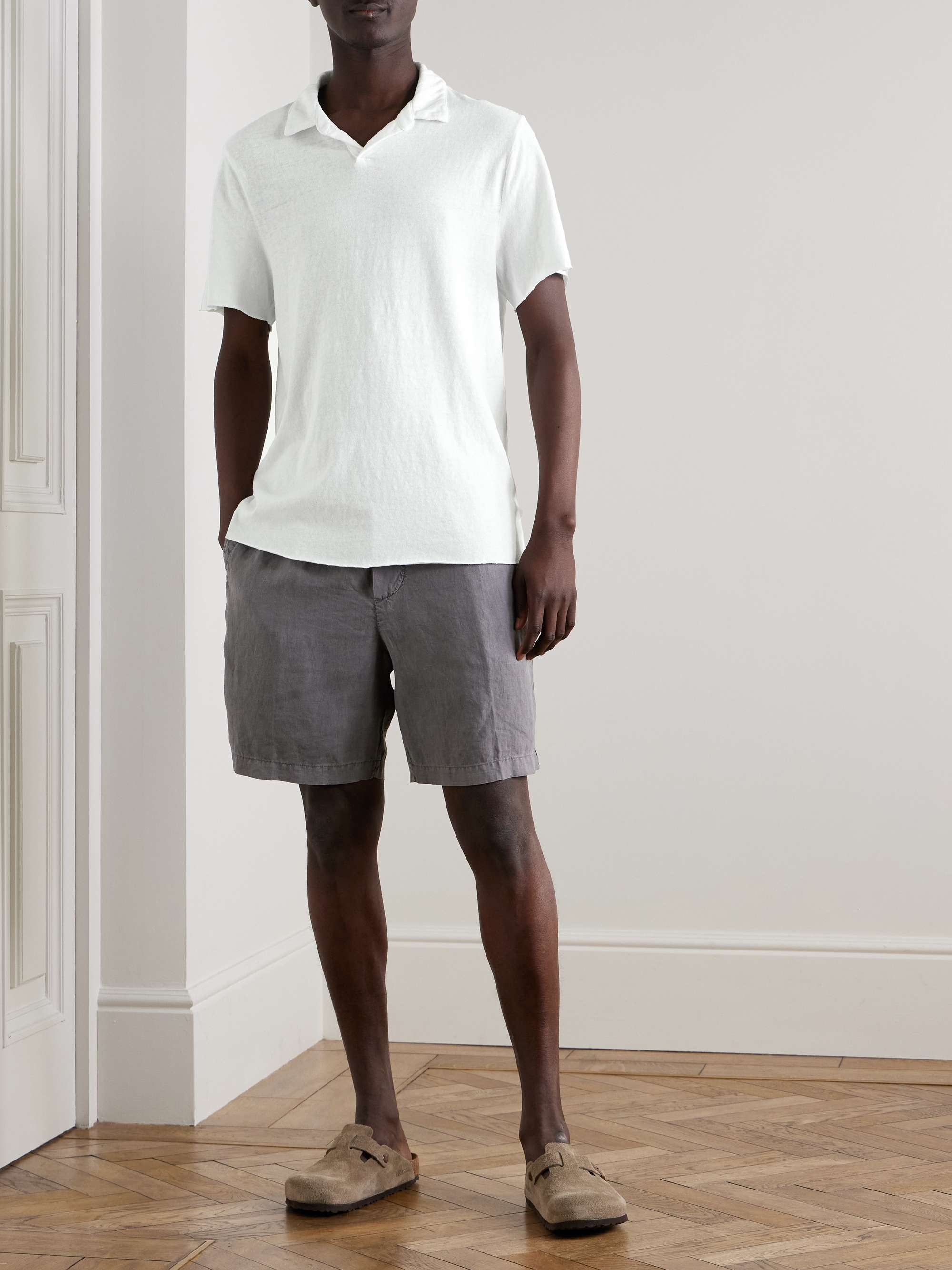 Open-Collar Slub Cotton-Jersey Polo Shirt view