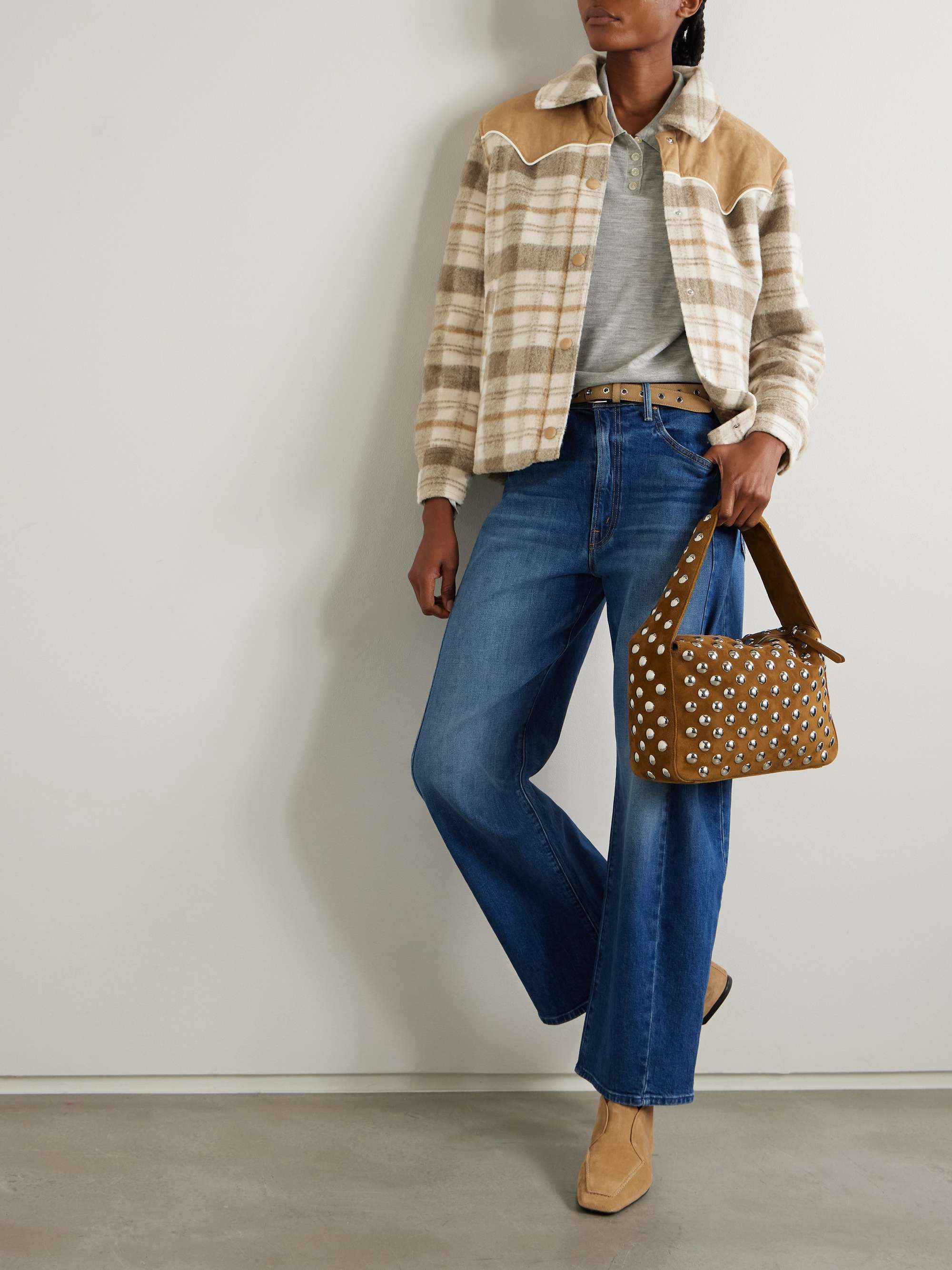 After School faux suede-trimmed checked fleece jacket view