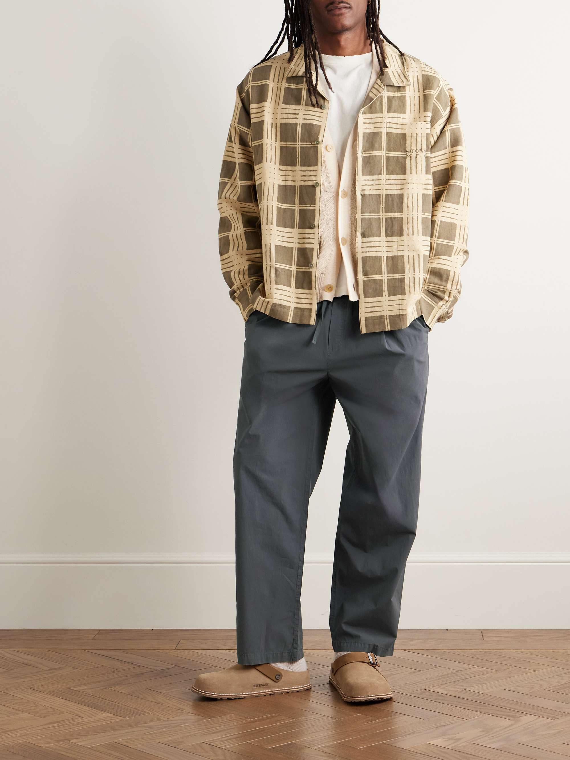 Straight-Leg Pleated Garment-Dyed Stretch-Cotton Poplin Trousers view