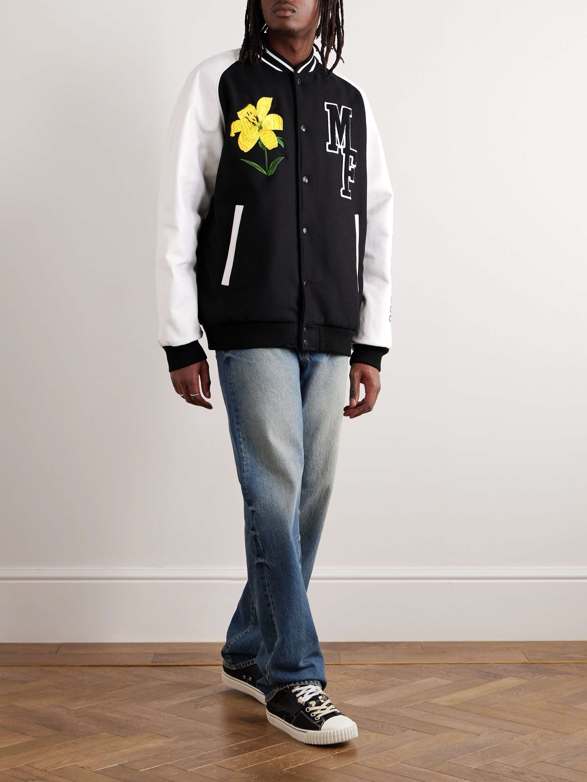 7 Moncler FRGMT Hiroshi Fujiwara Celsia Wool-Blend Felt and Full-Grain Leather Down Varsity Jacket view