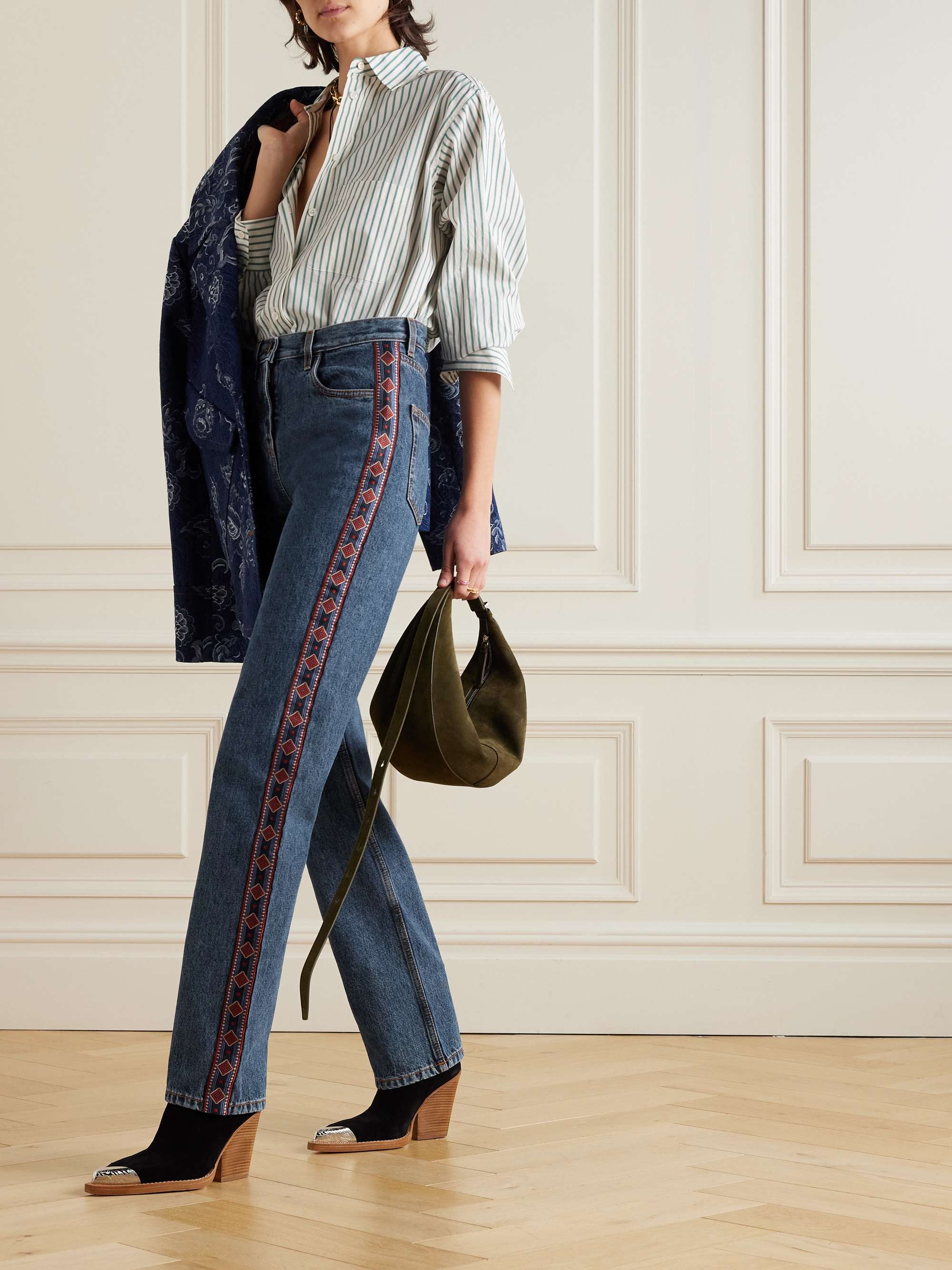 Embroidered high-rise slim-leg jeans view