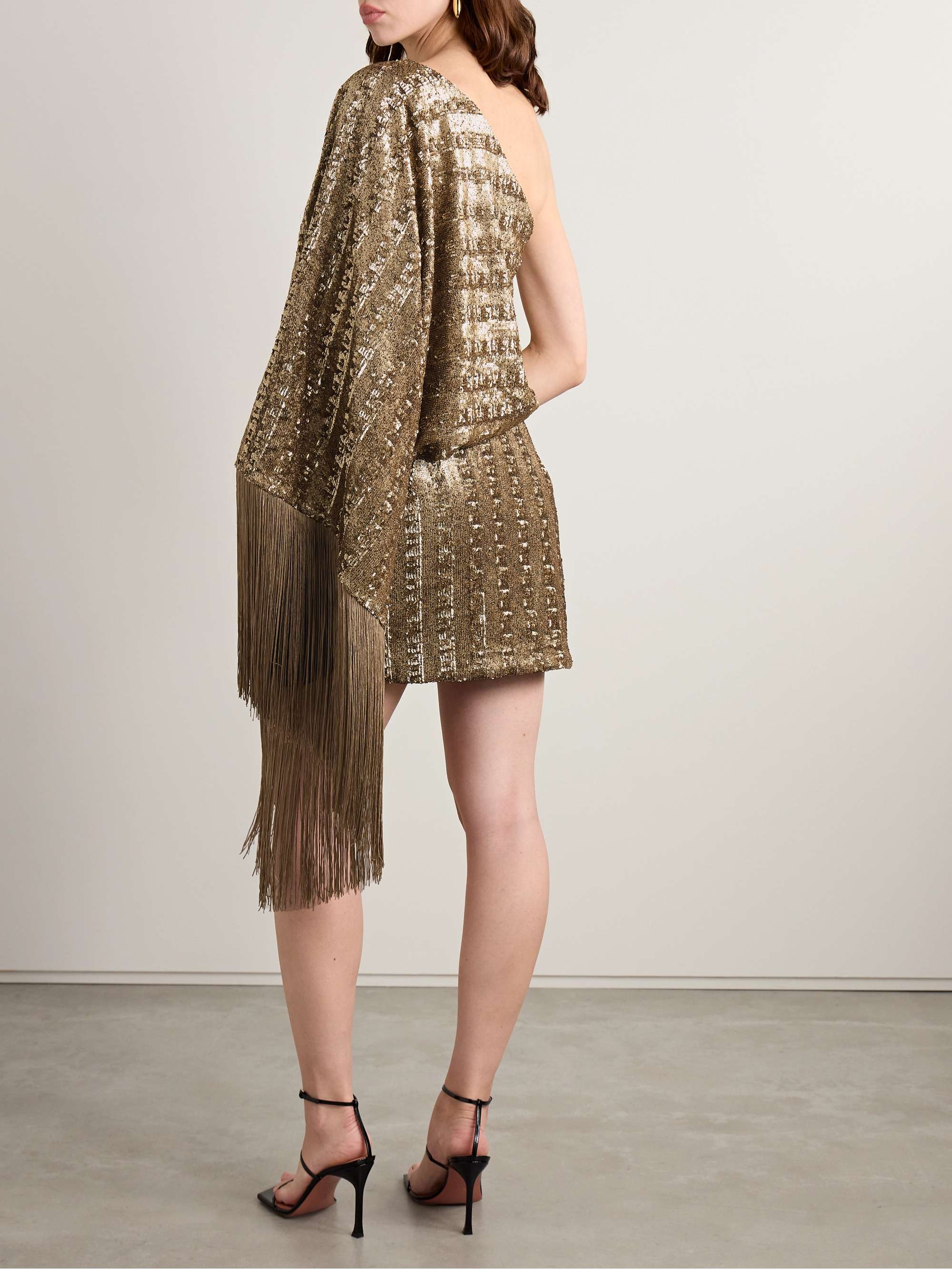 Eternity one-sleeve fringed sequined satin mini dress view