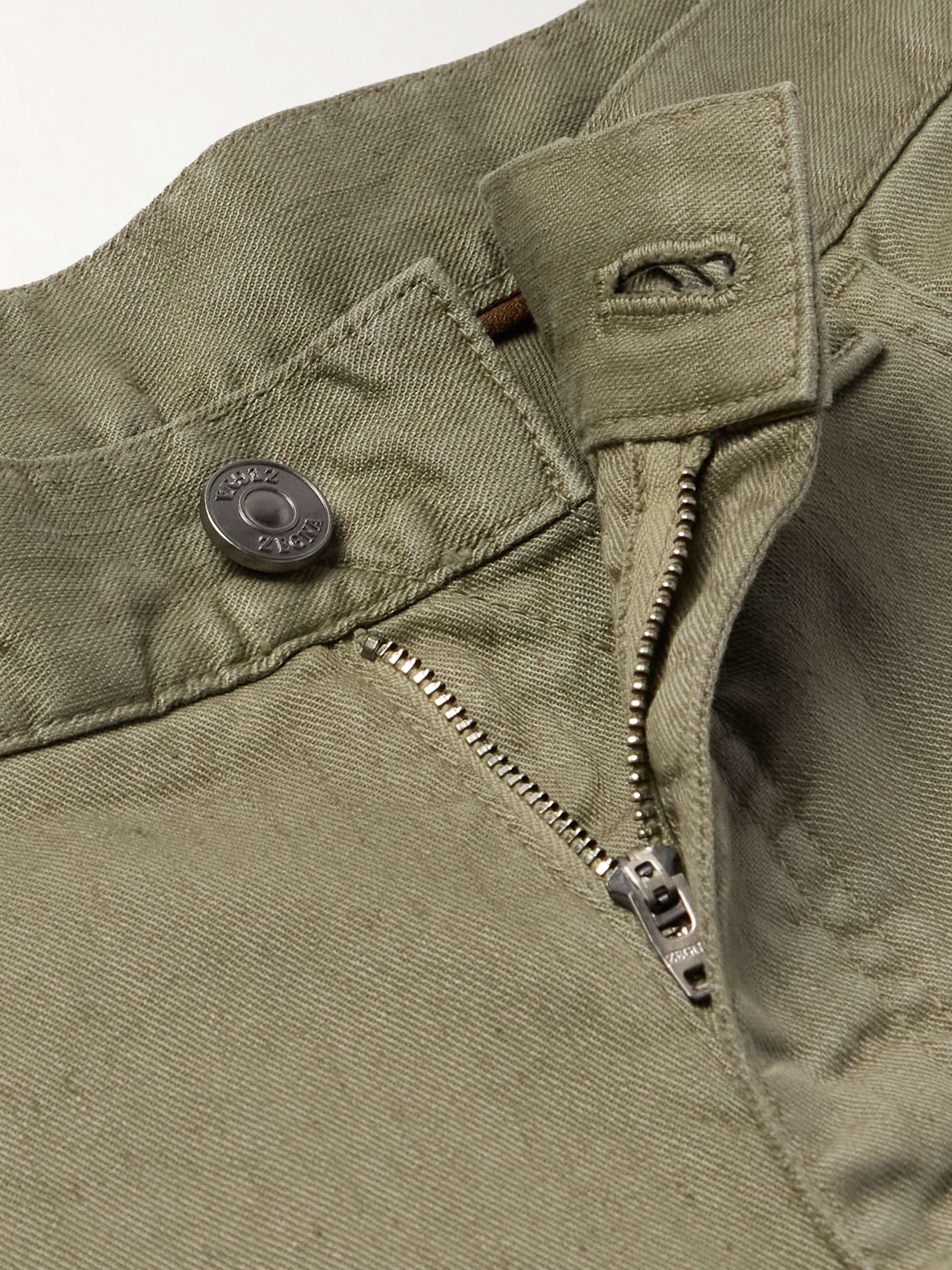 Roccia Slim-Fit Garment-Dyed Stretch Linen and Cotton-Blend Trousers view