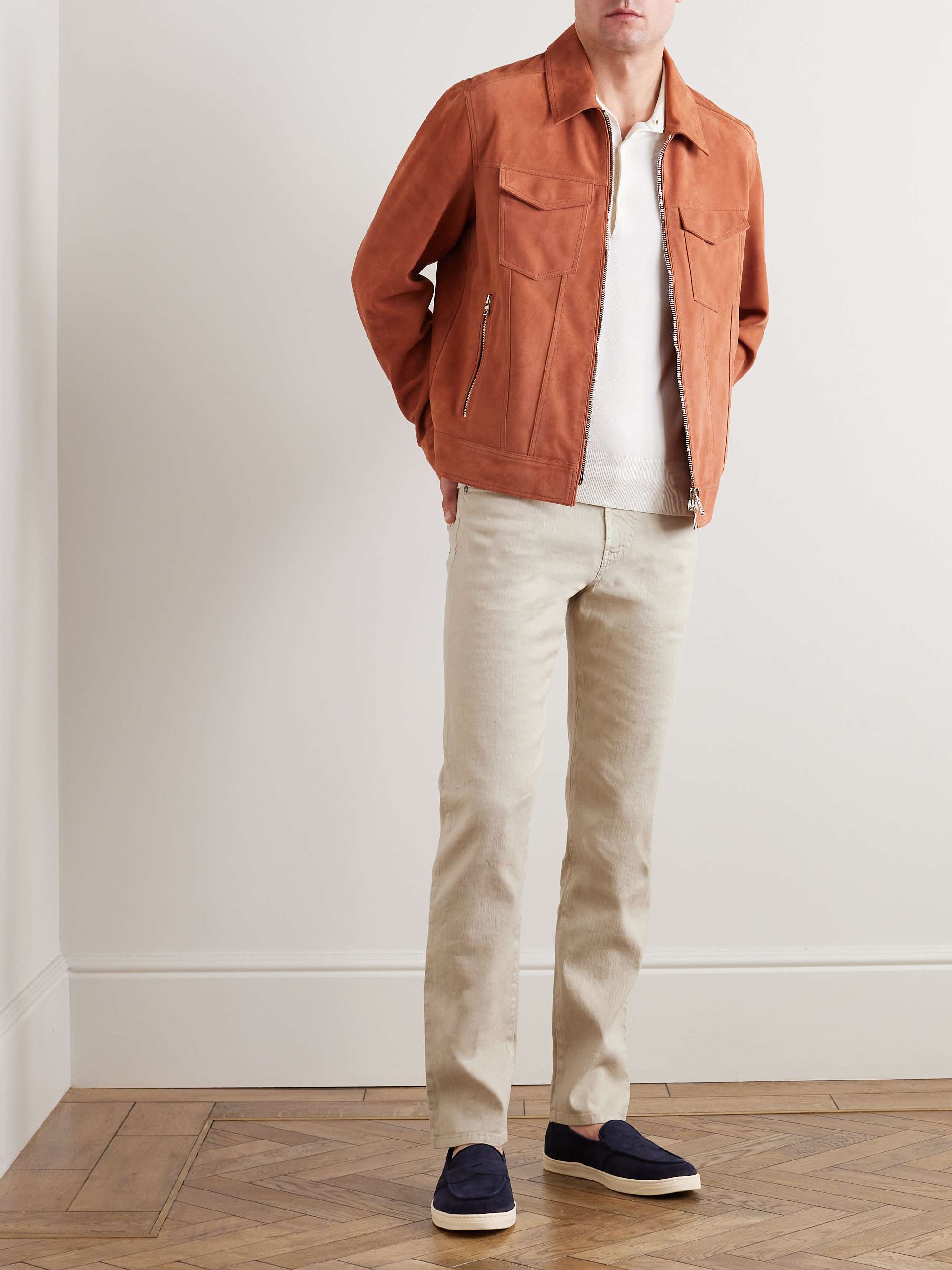 Slim-Fit Straight-Leg Cotton and Linen-Blend Trousers view