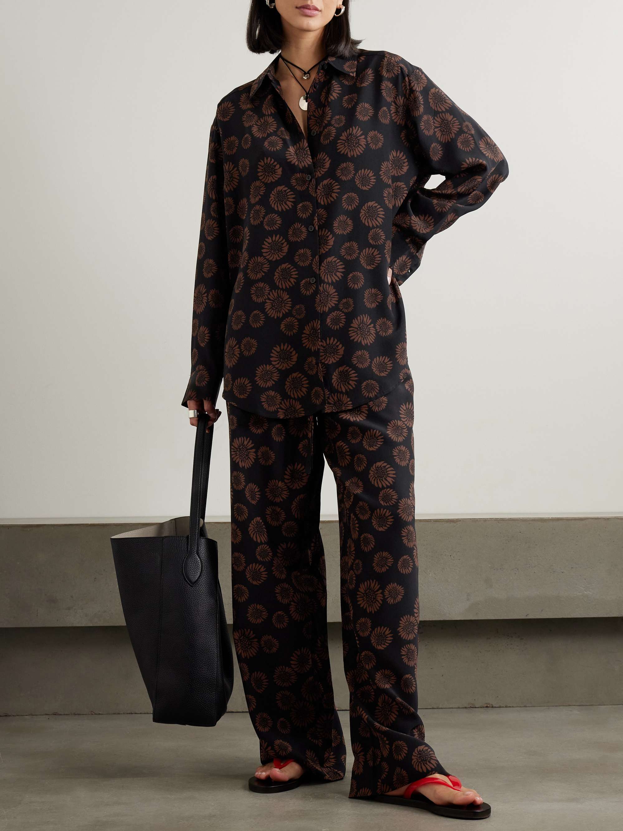 Floral-print silk crepe de chine wide-leg pants view
