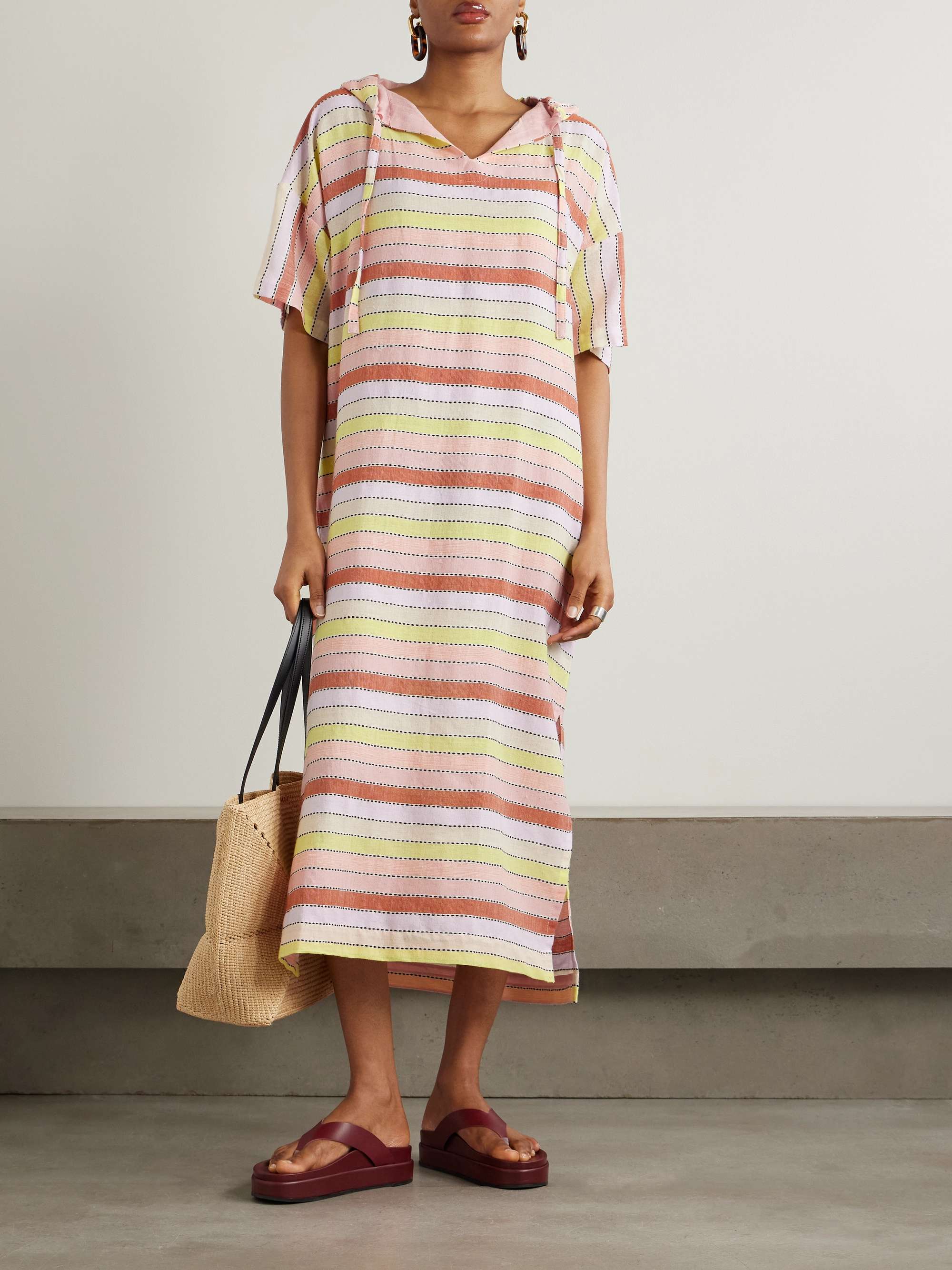 Beritu hooded striped cotton-blend coverup view