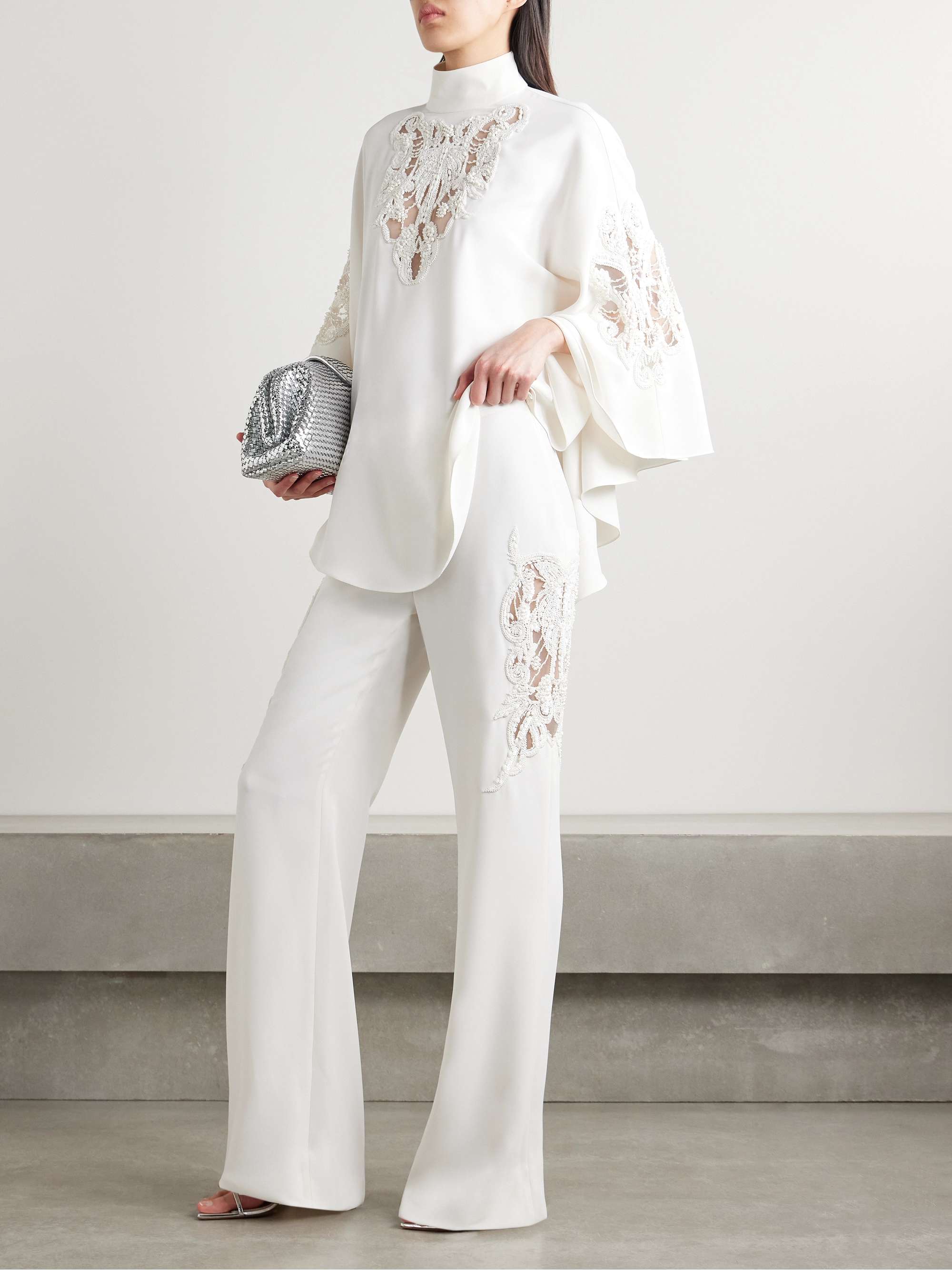 Embellished cady flared pants view