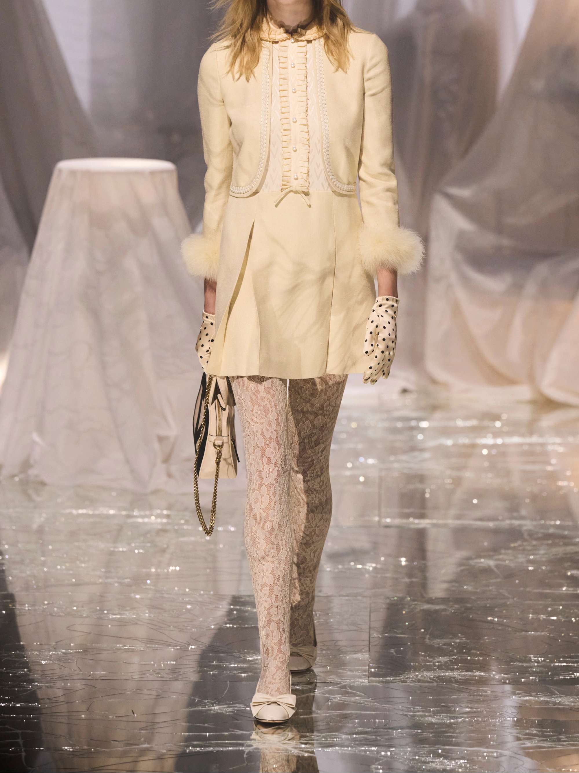 Feather-trimmed embellished jacquard and woven mini dress view