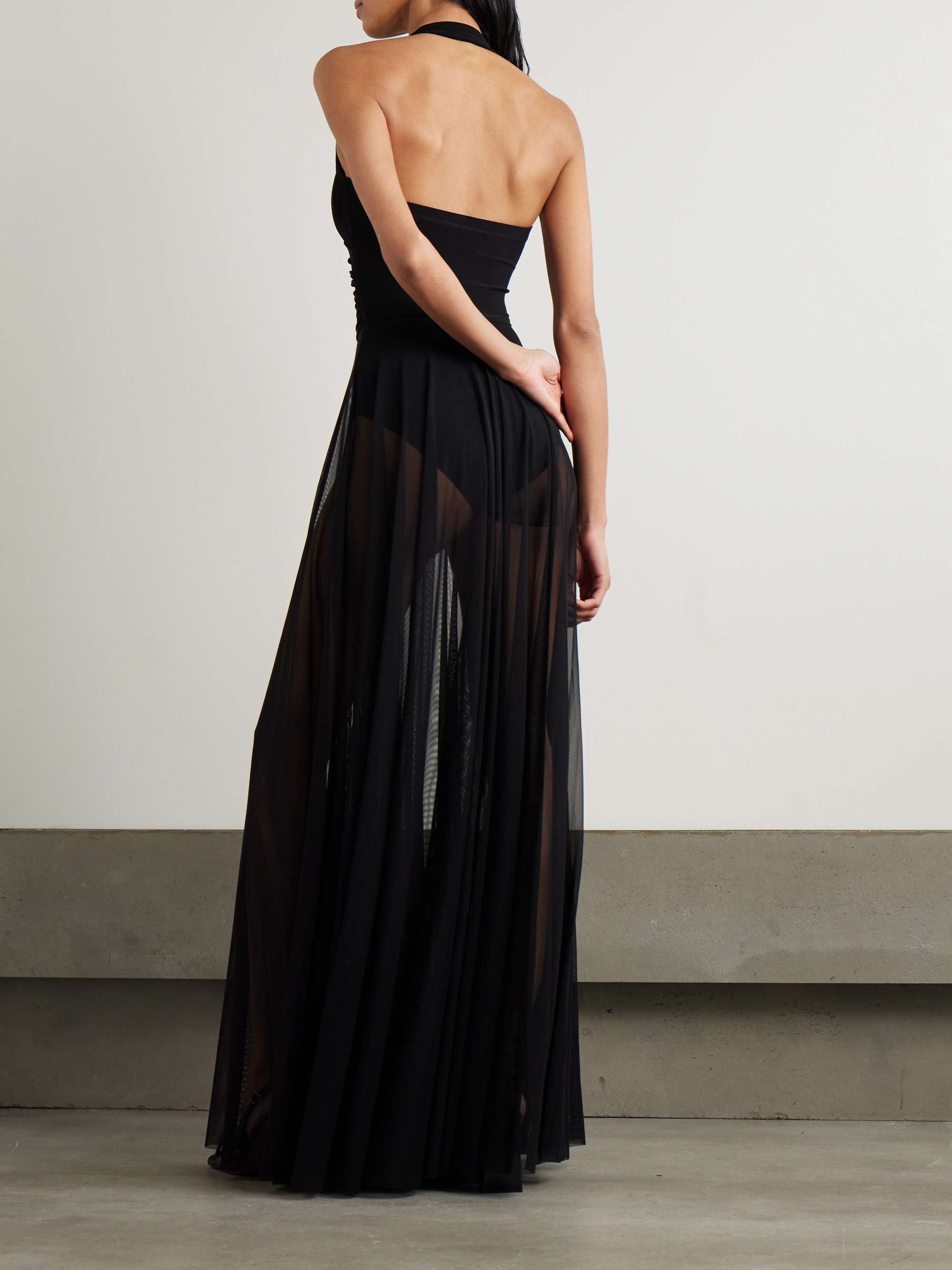 Cayla pleated stretch-jersey and mesh halterneck maxi dress view