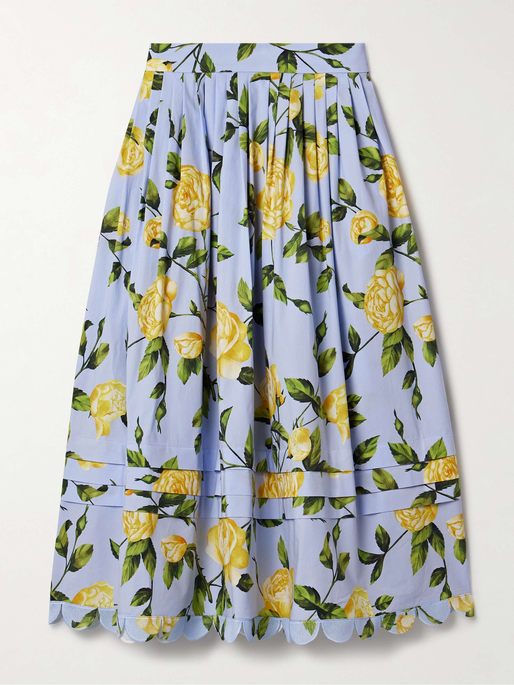 Pleated floral-print cotton-blend poplin midi skirt hero visual