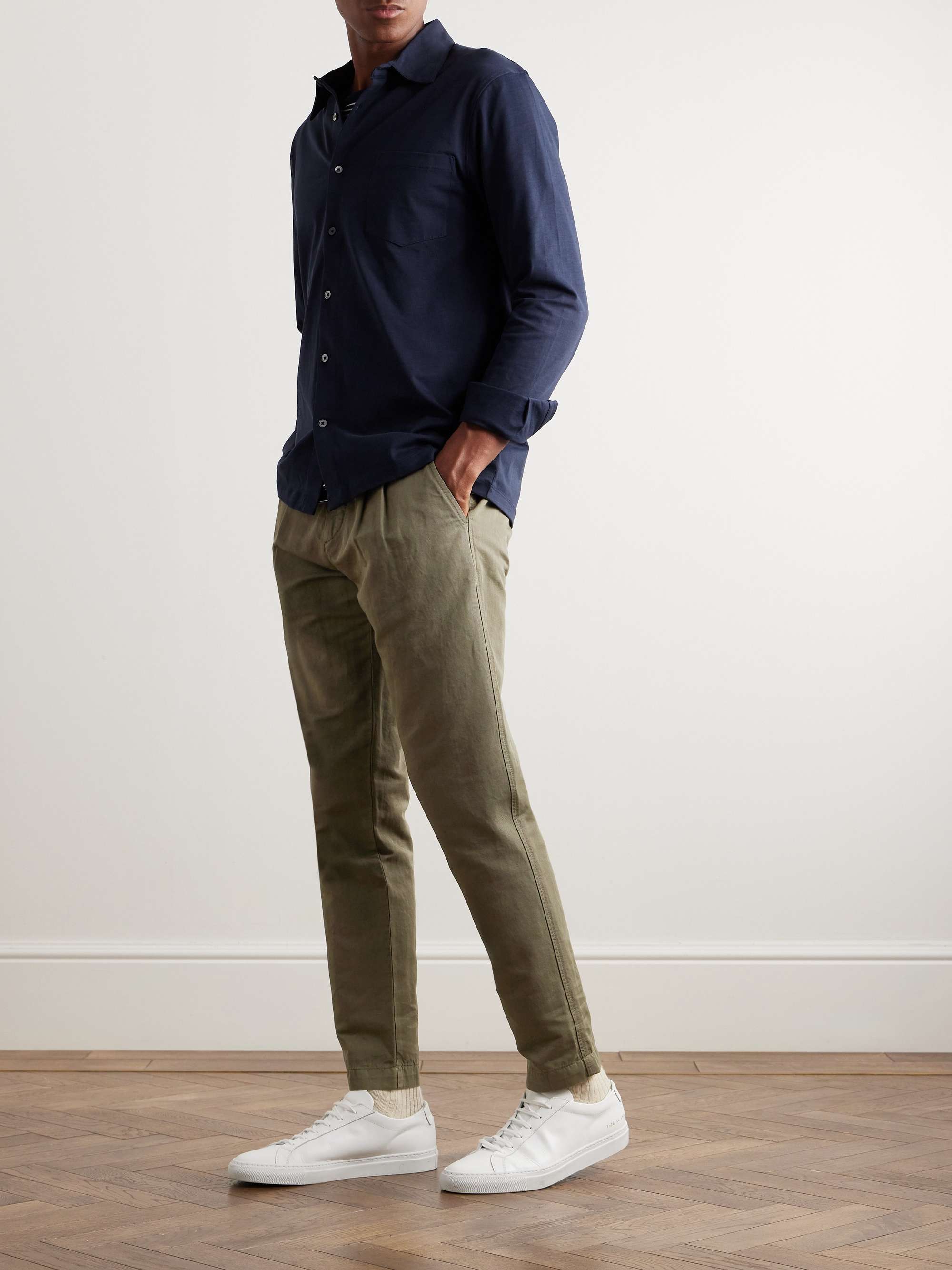Straight-Leg Pleated Garment-Dyed Cotton and Linen-Blend Trousers view