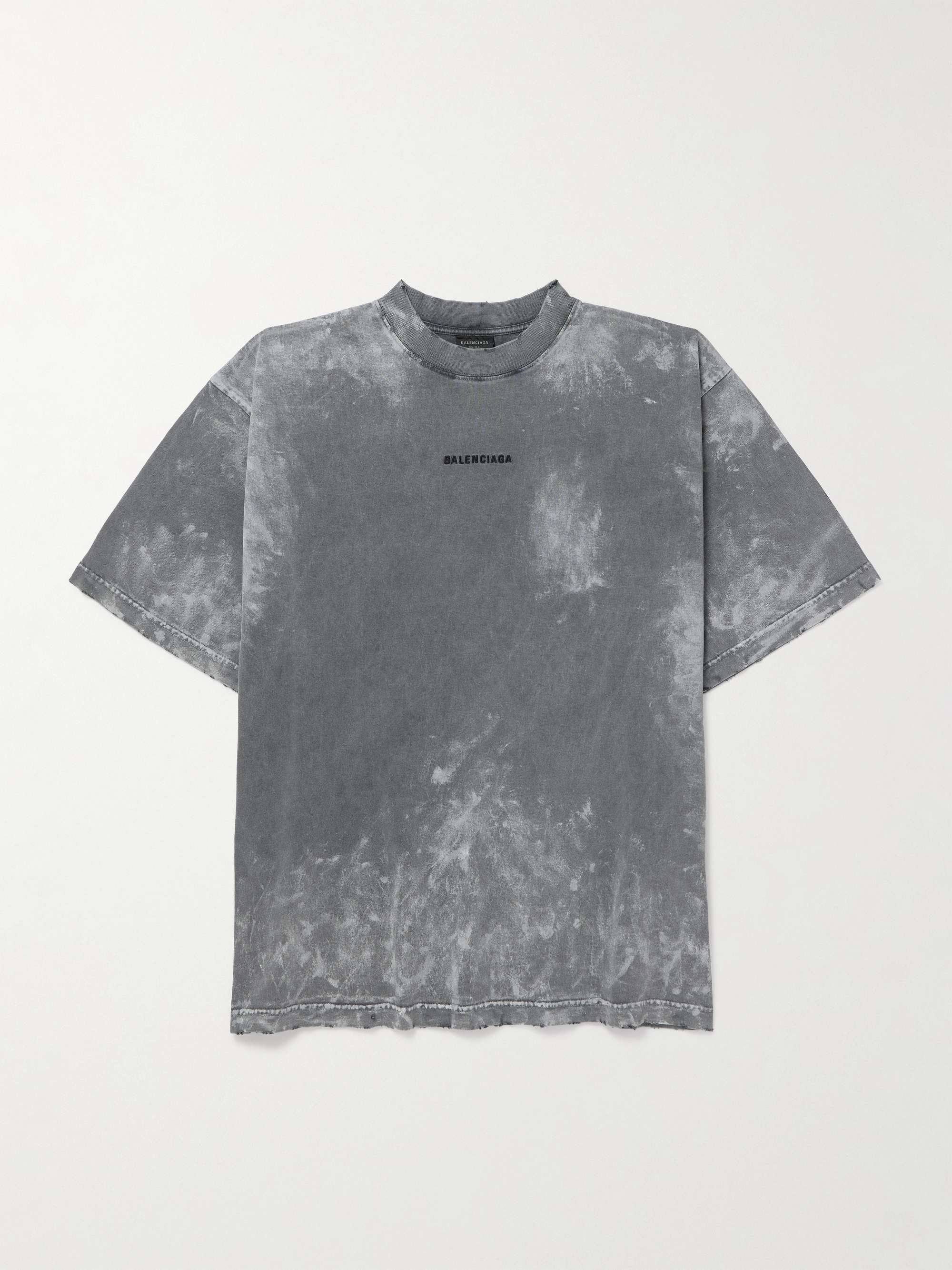 Oversized Distressed Logo-Embroidered Printed Cotton-Jersey T-Shirt hero visual