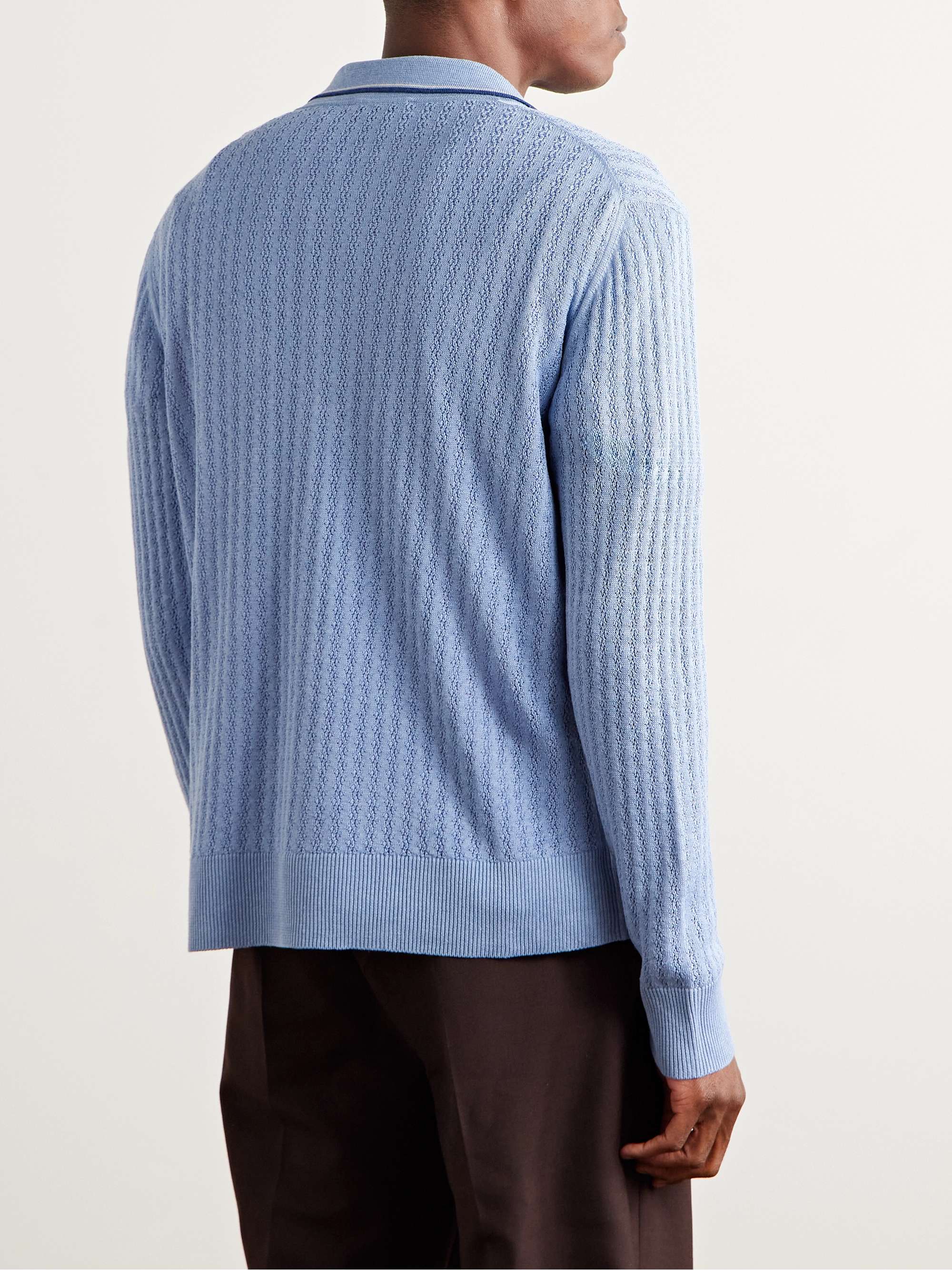 Slim-Fit Striped Pointelle-Knit Silk and Linen-Blend Shirt view