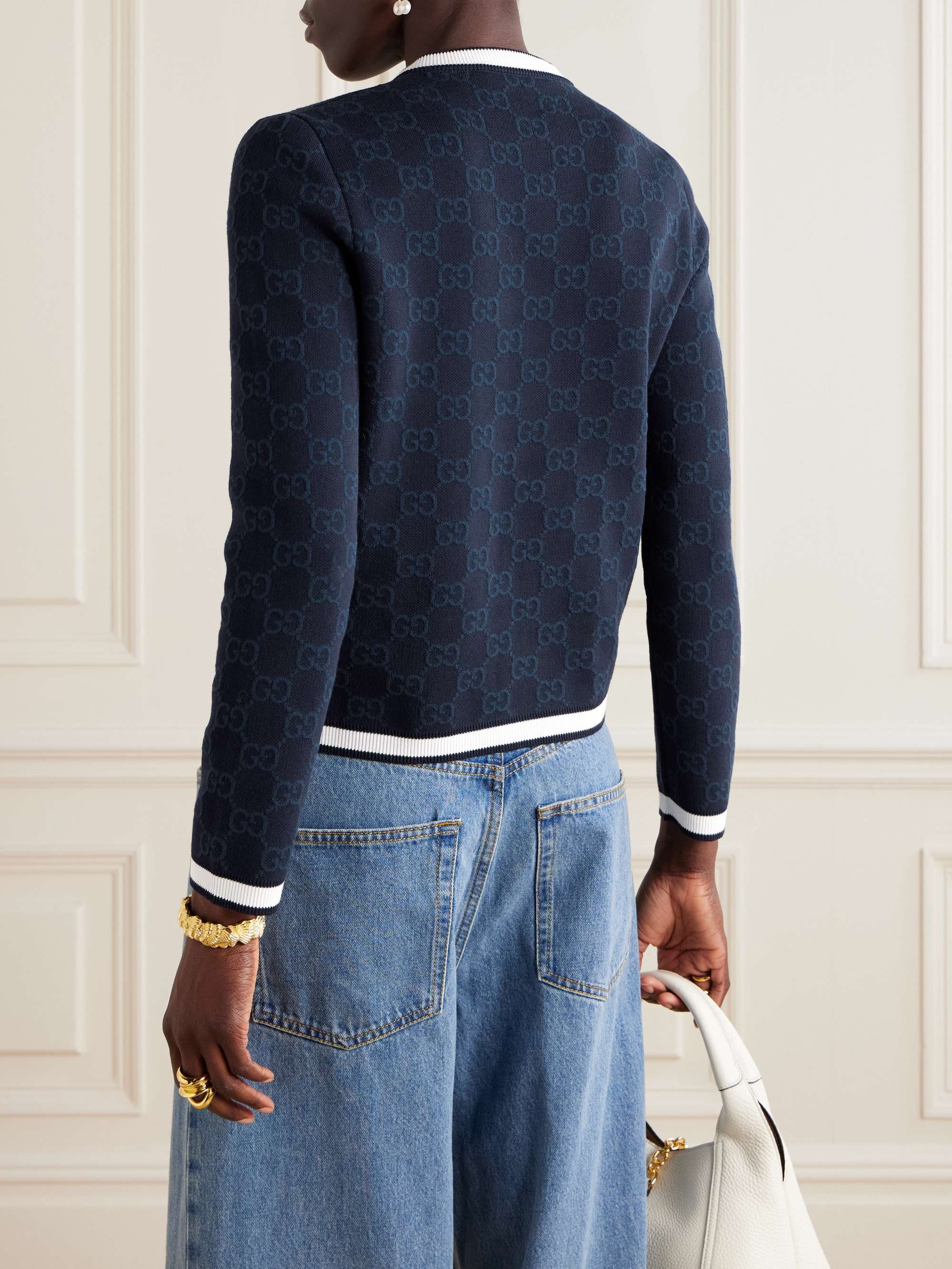 Striped jacquard-knit cotton cardigan view