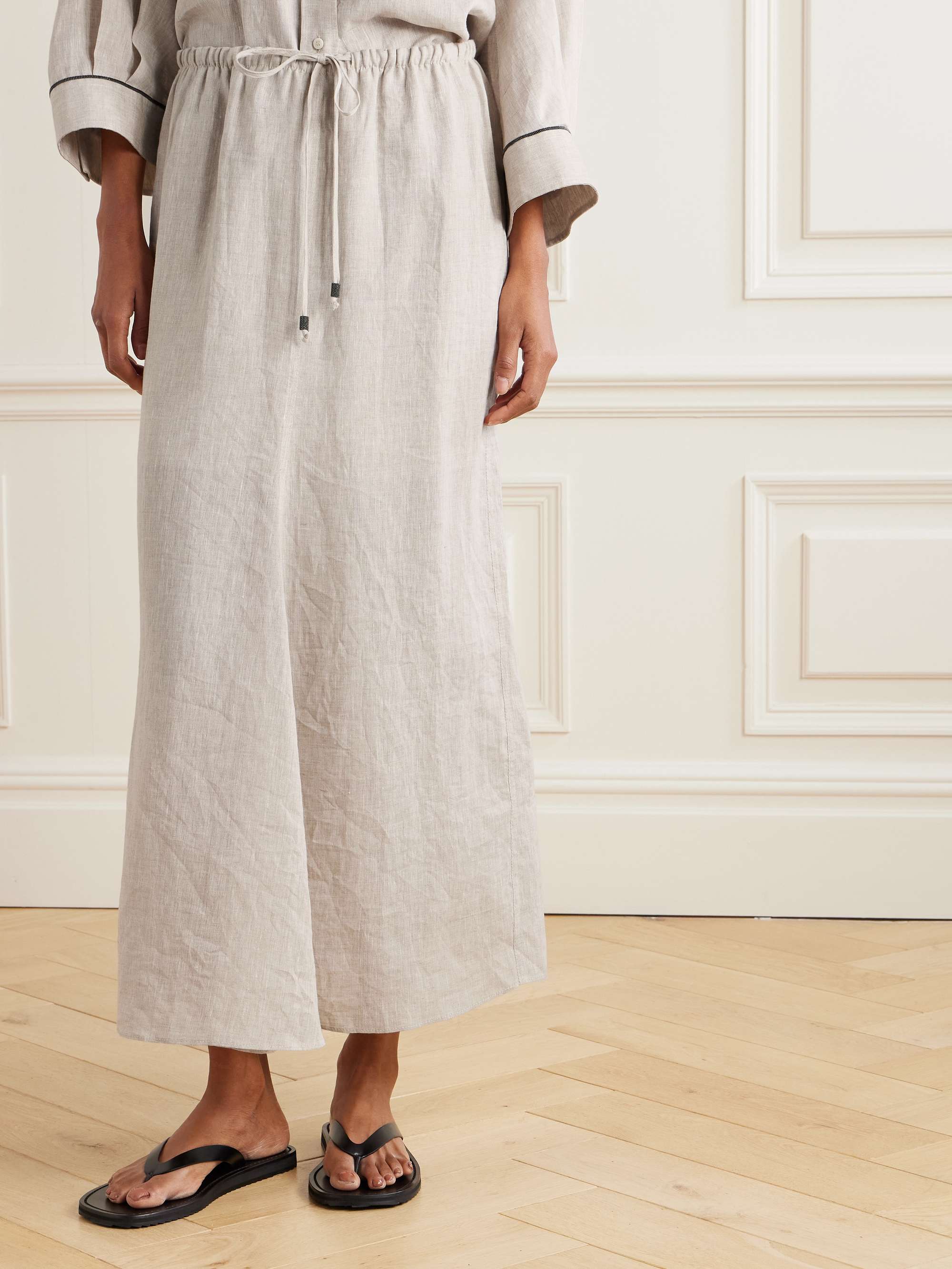 Bead-embellished linen midi skirt view