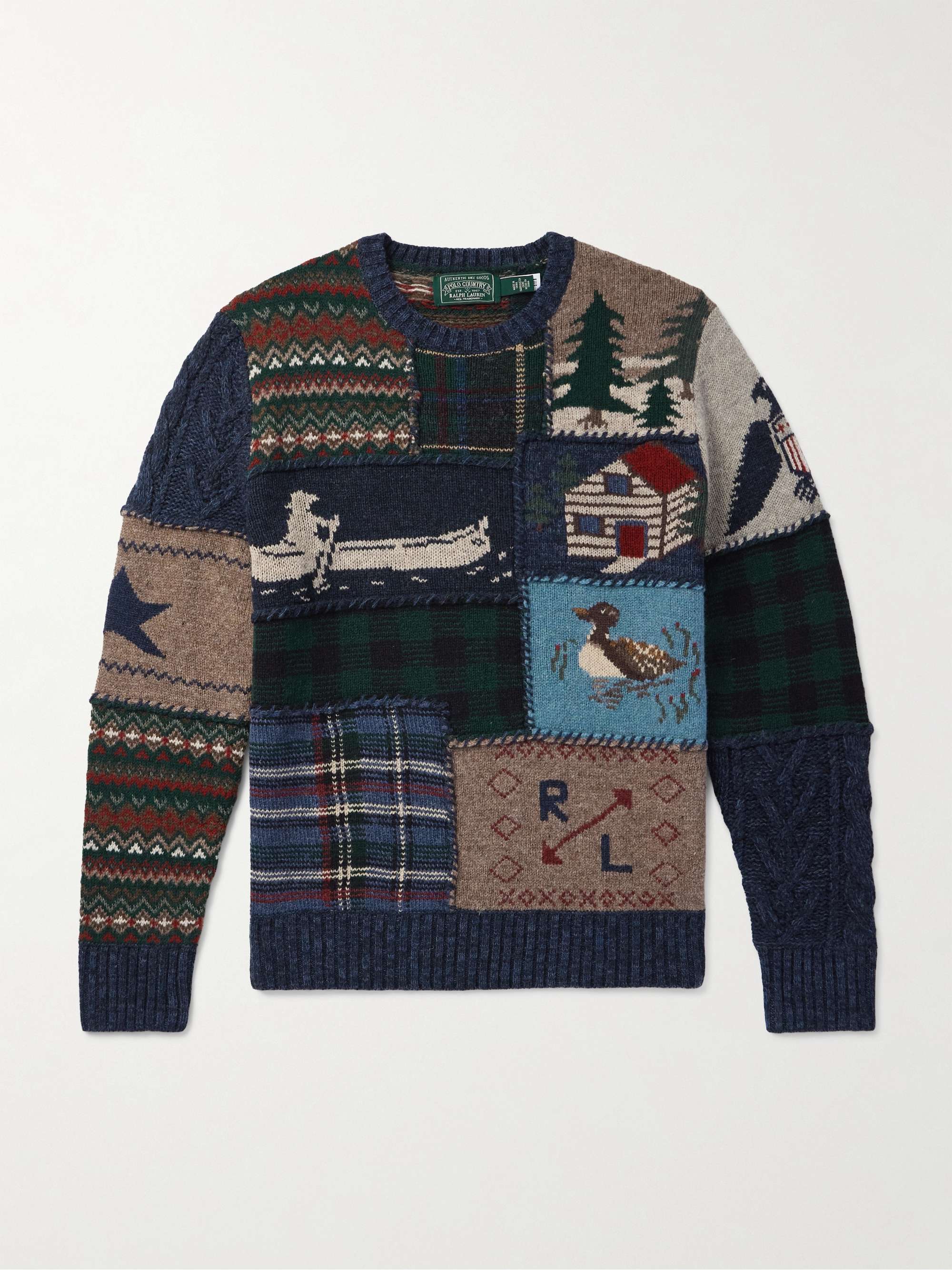 Polo Country Patchwork Jacquard-Knit Wool and Cashmere-Blend Sweater hero visual