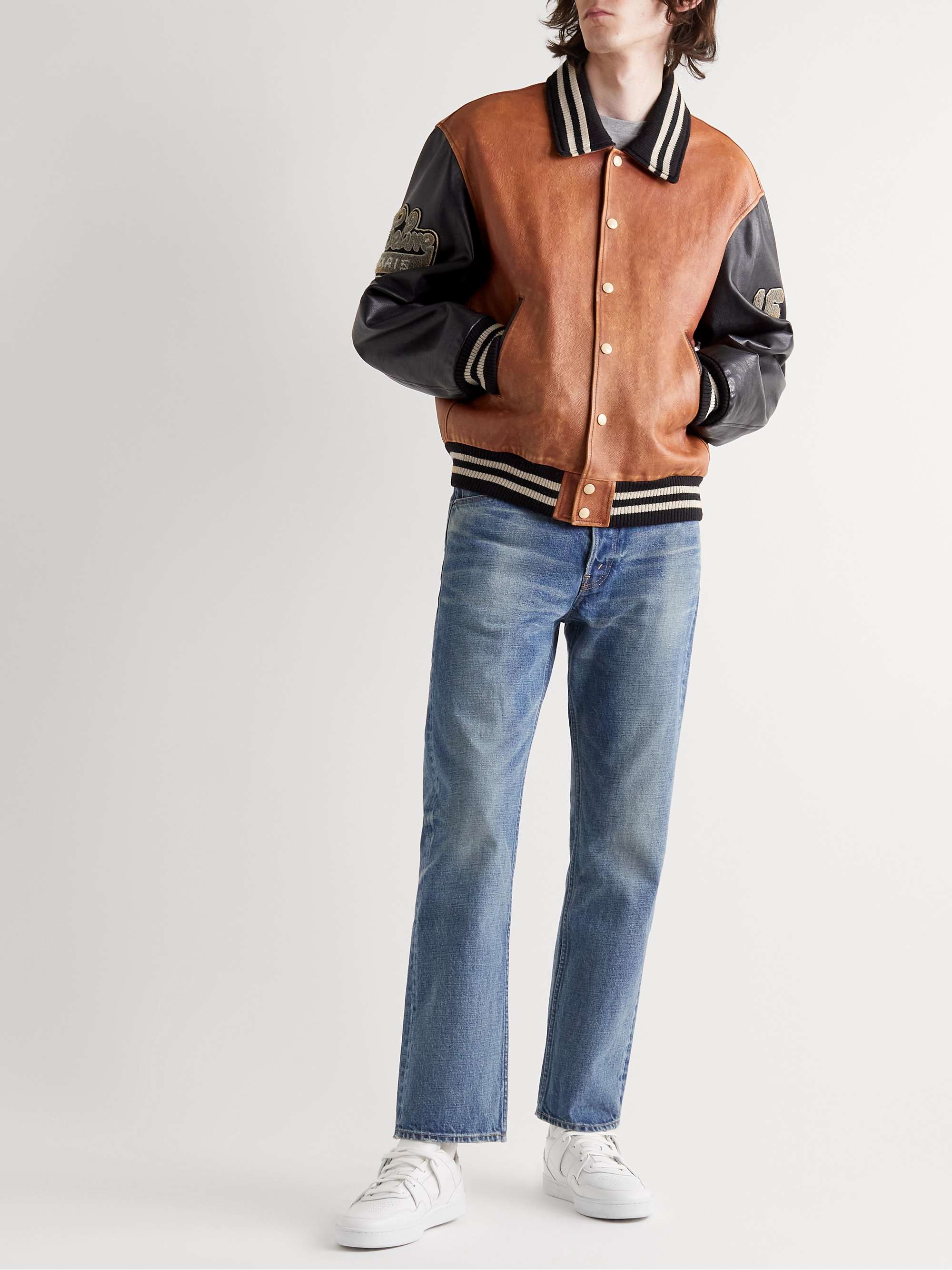 Teddy Oversized Logo-Appliquéd Leather Bomber Jacket view
