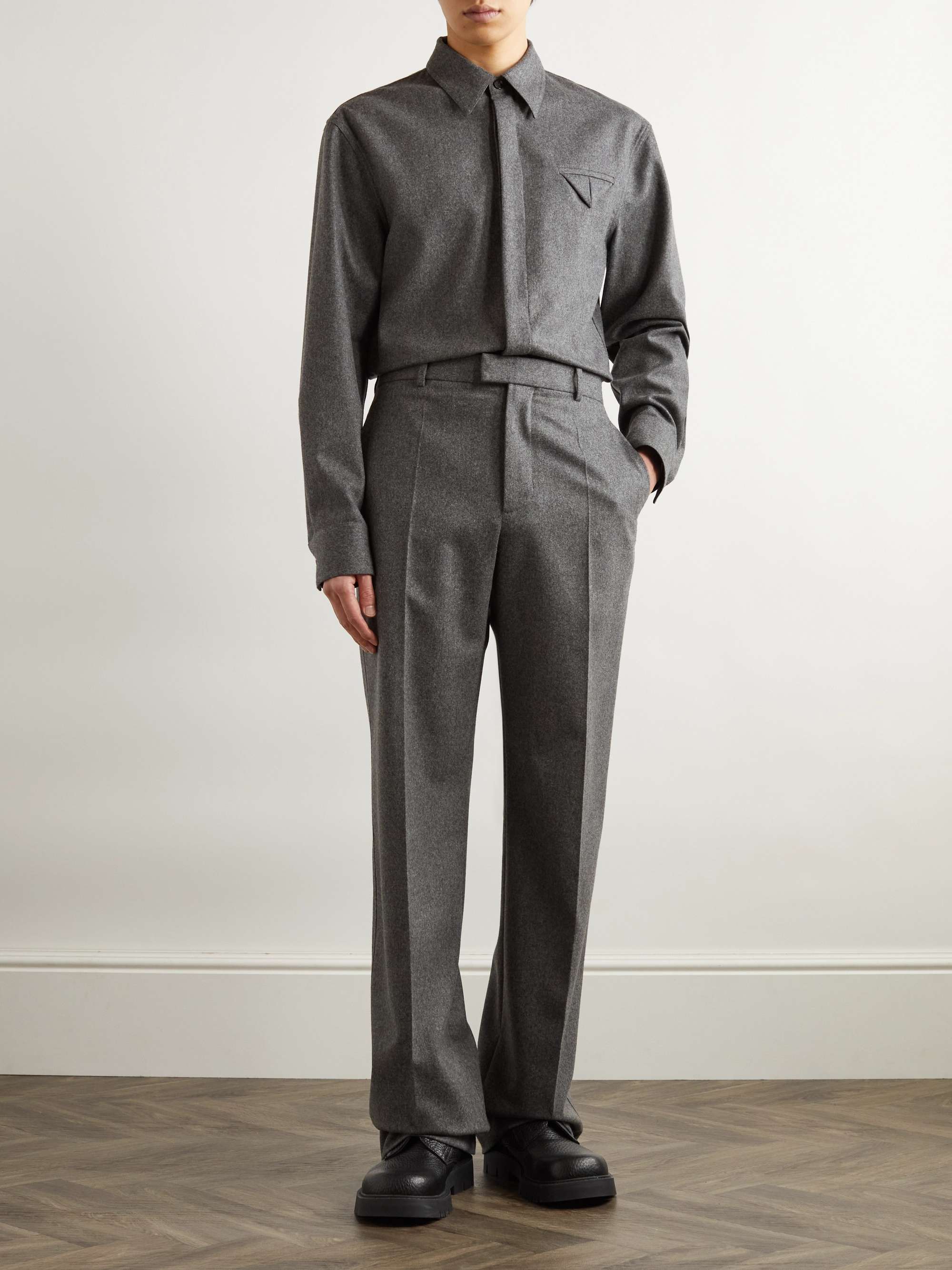 Straight-Leg Wool-Flannel Trousers view