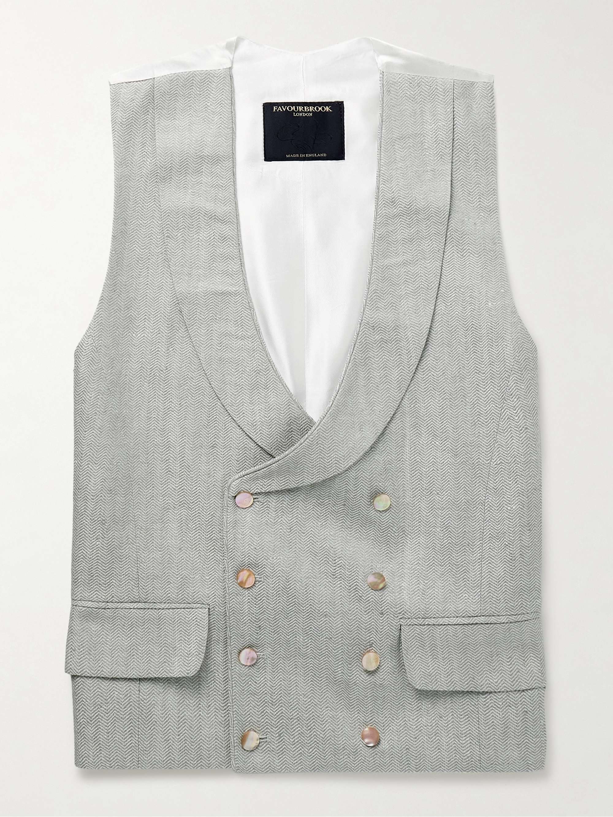 Randwick Slim-Fit Double-Breasted Herringbone Linen and Silk-Blend and Satin Waistcoat view