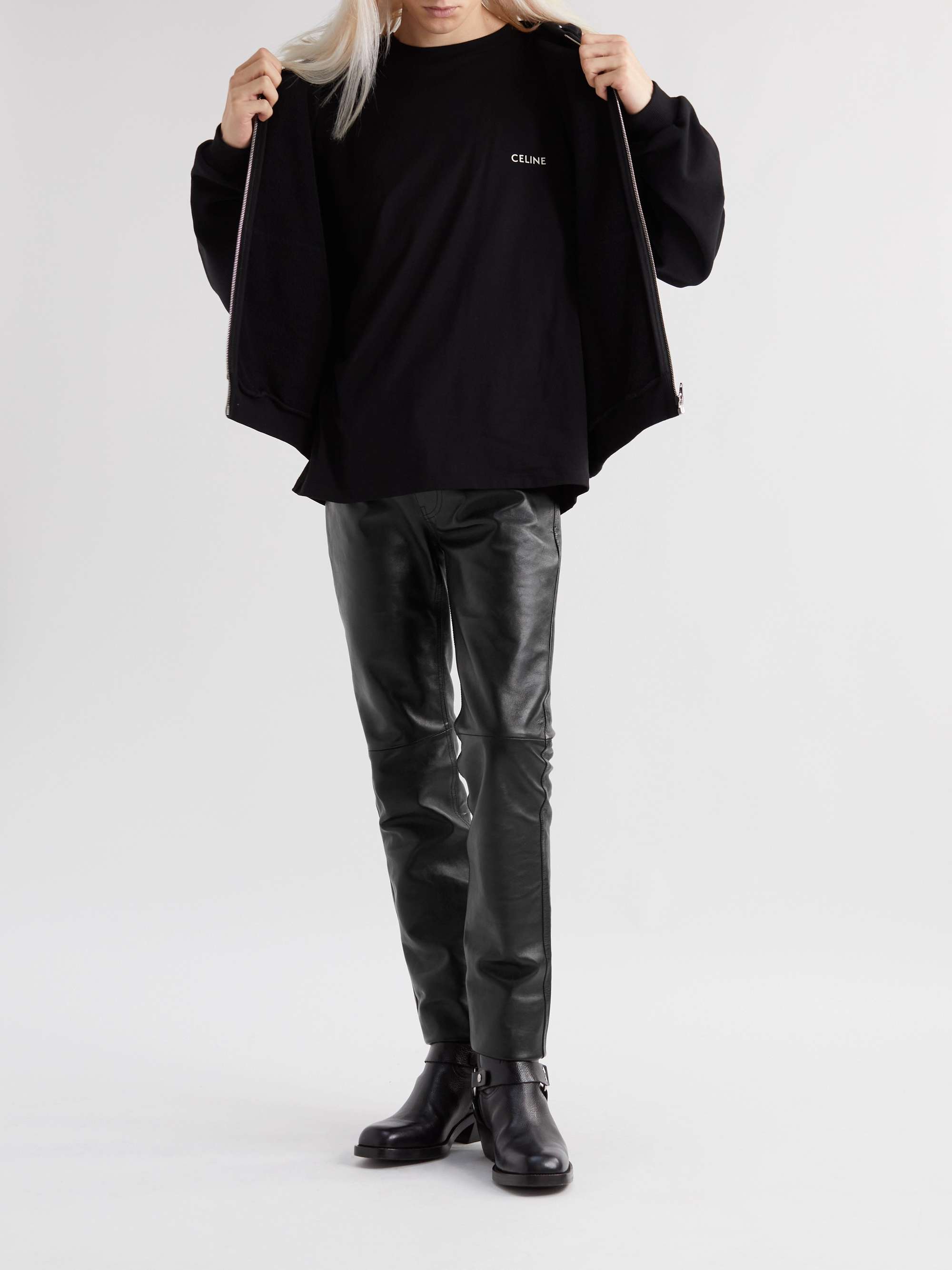 Panelled Full-Grain Leather Trousers view