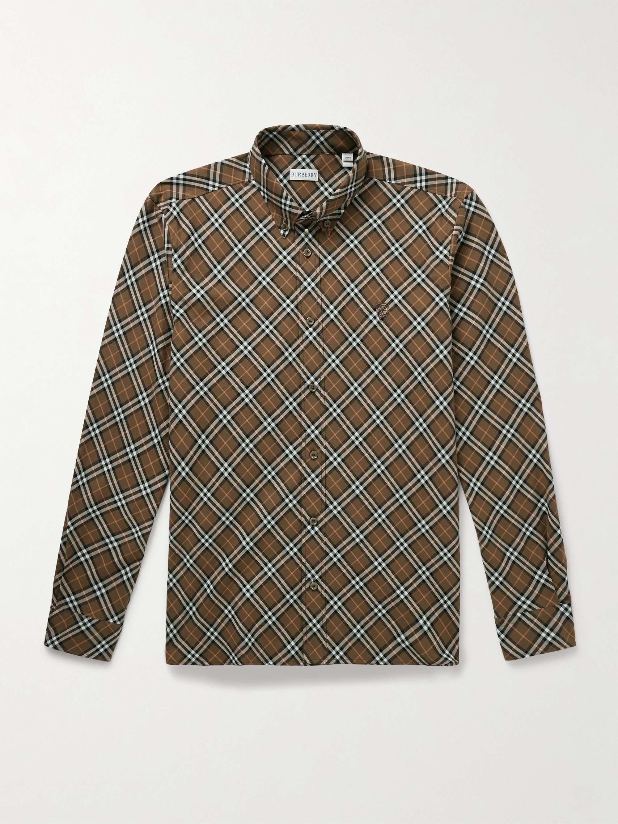 Button-Down Collar Logo-Embroidered Checked Cotton-Flannel Shirt hero visual