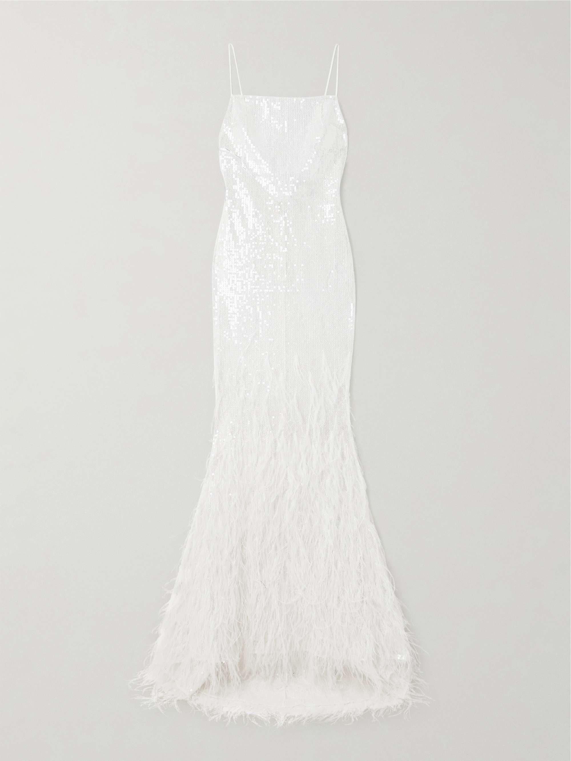 Odessa feather-trimmed sequined lace gown hero visual