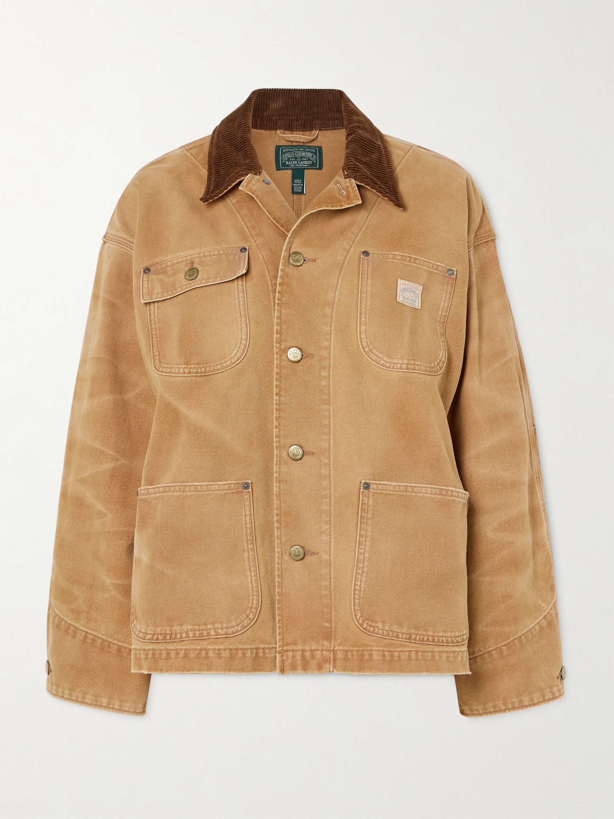 Appliquéd corduroy-trimmed cotton-canvas jacket hero visual
