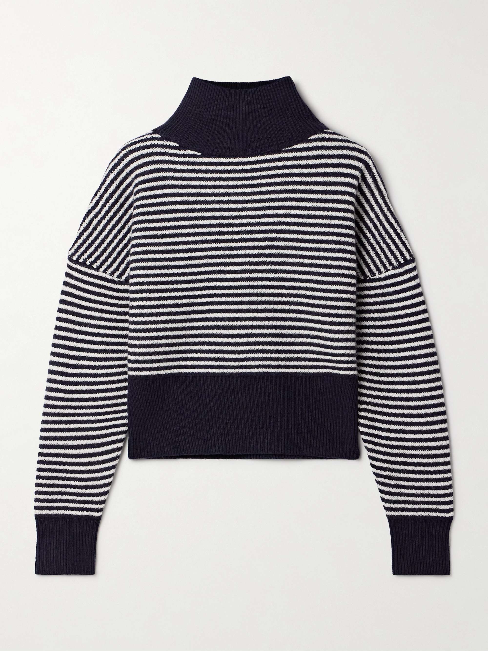 Bessica zip-detailed striped wool and cashmere-blend turtleneck sweater hero visual