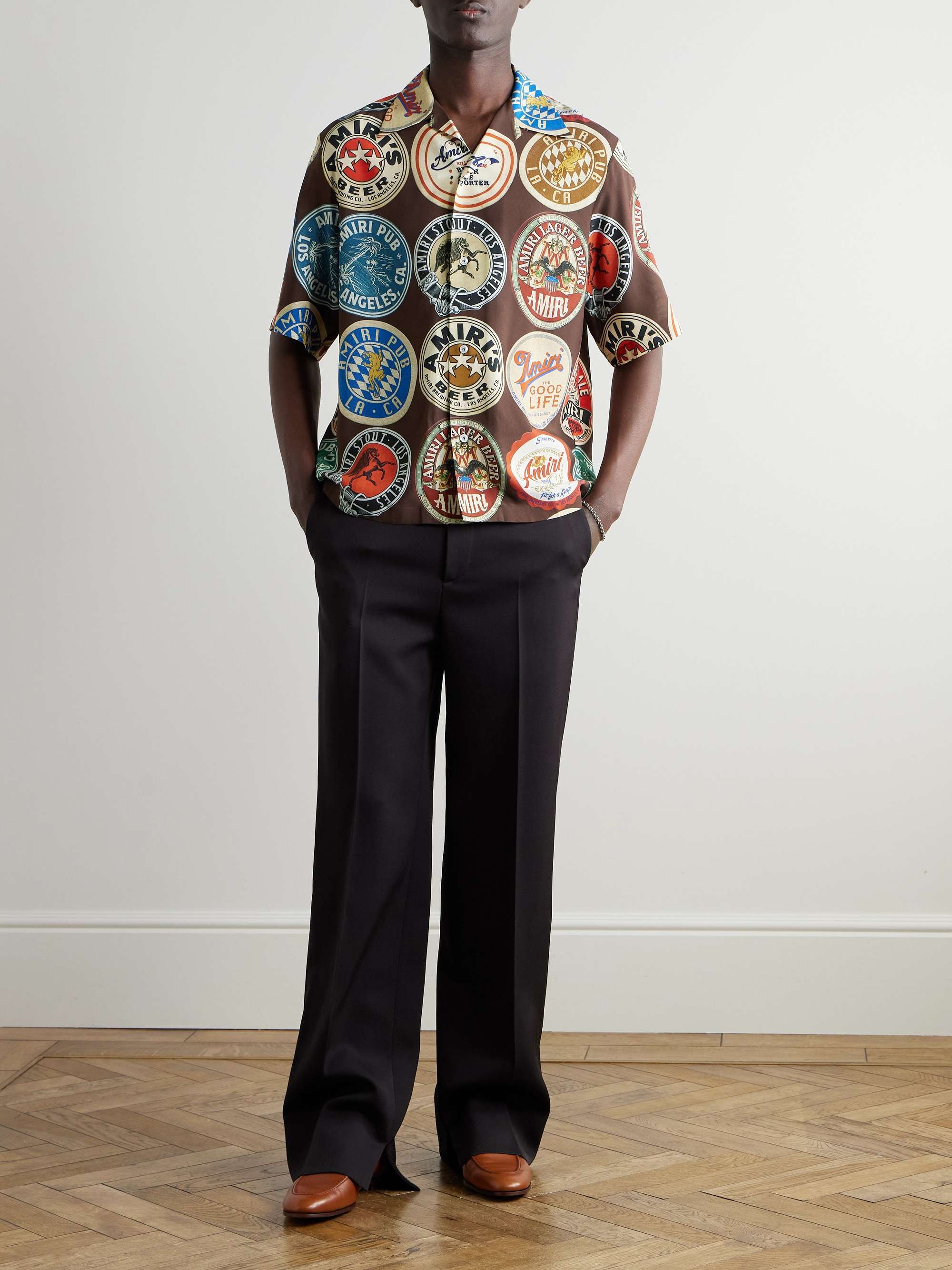 Convertible-Collar Logo-Print Voile Shirt view