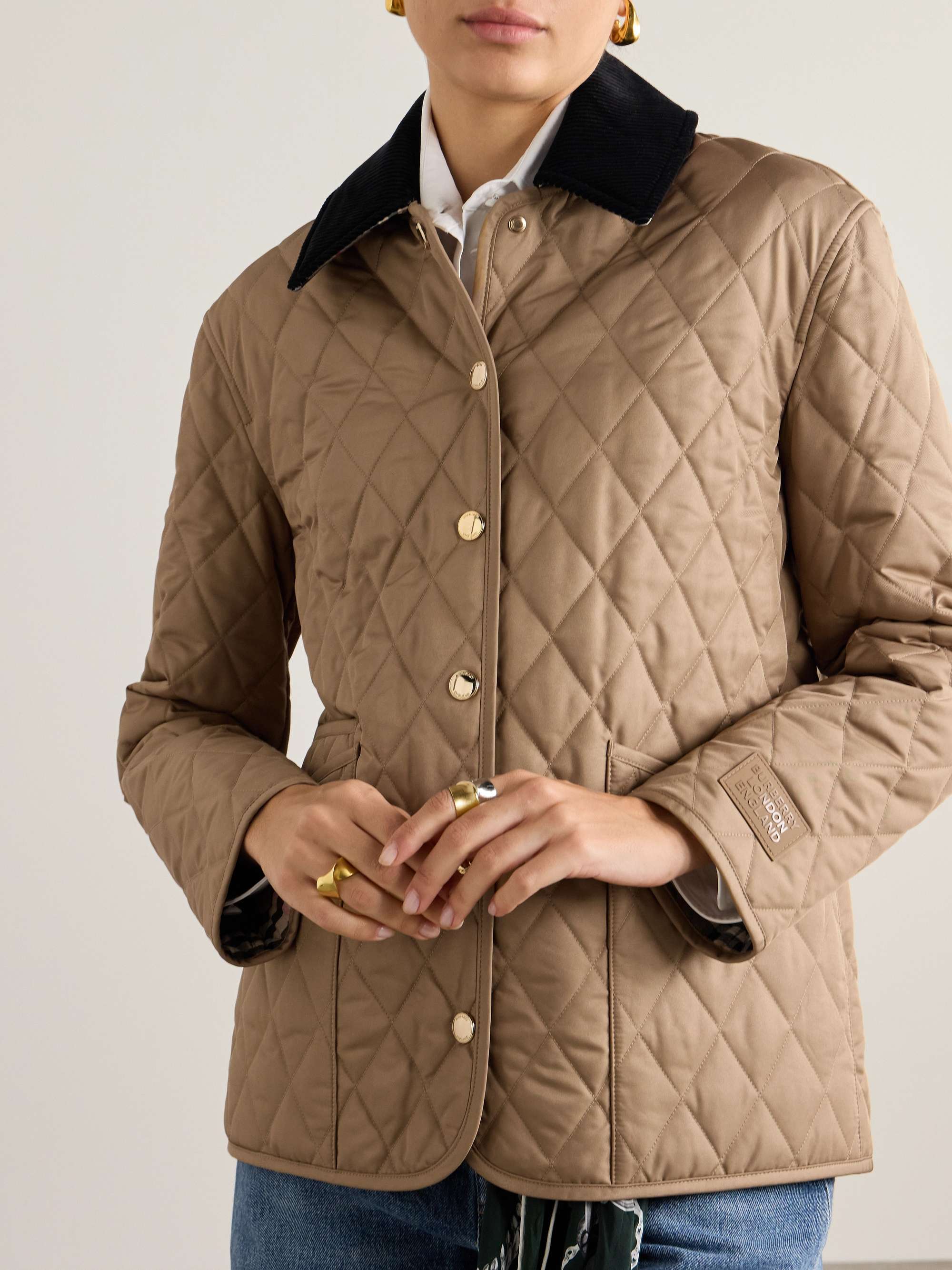 Corduroy-trimmed quilted shell jacket view