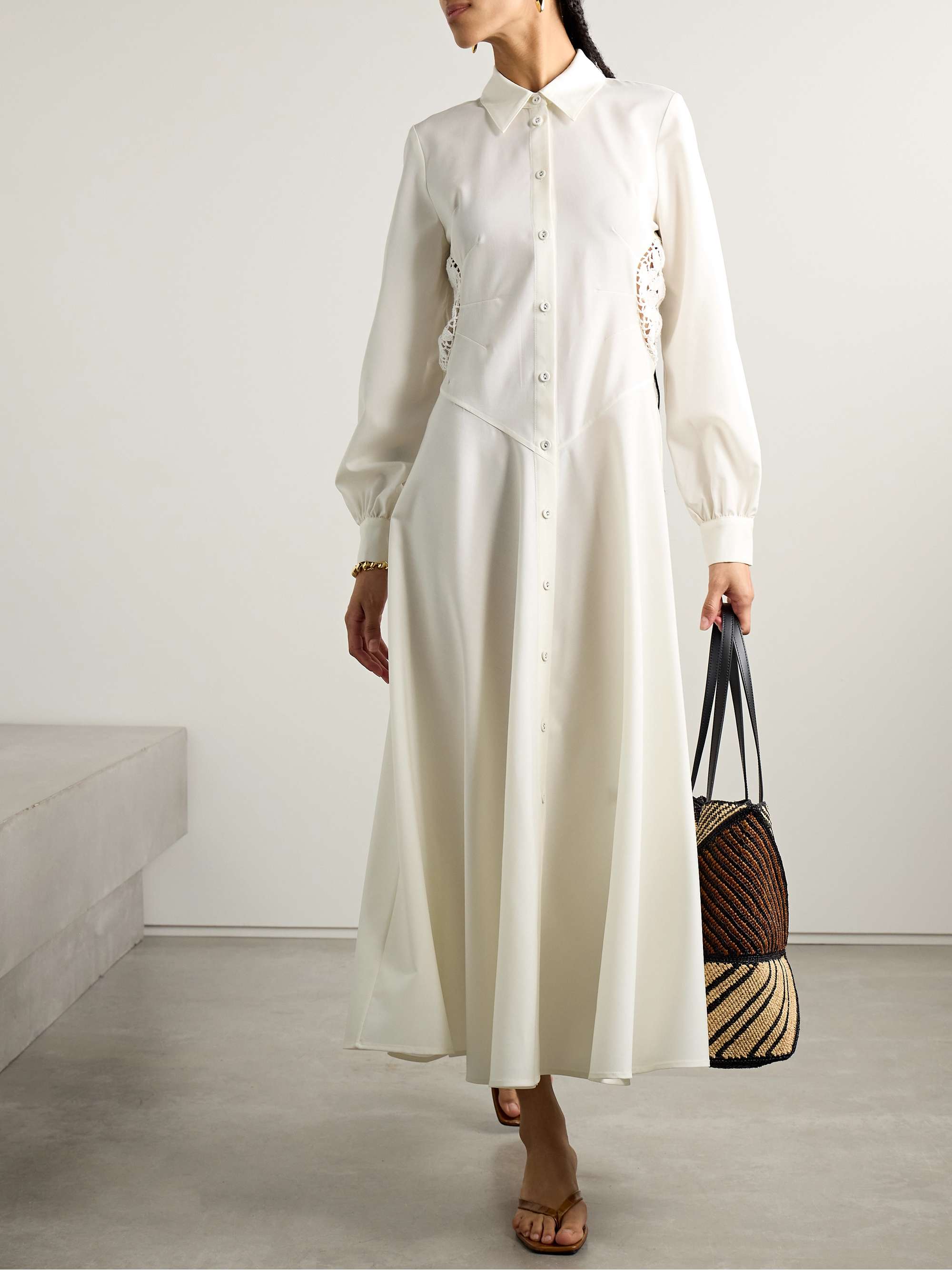 Lewis crocheted cotton-trimmed wool maxi shirt dress view