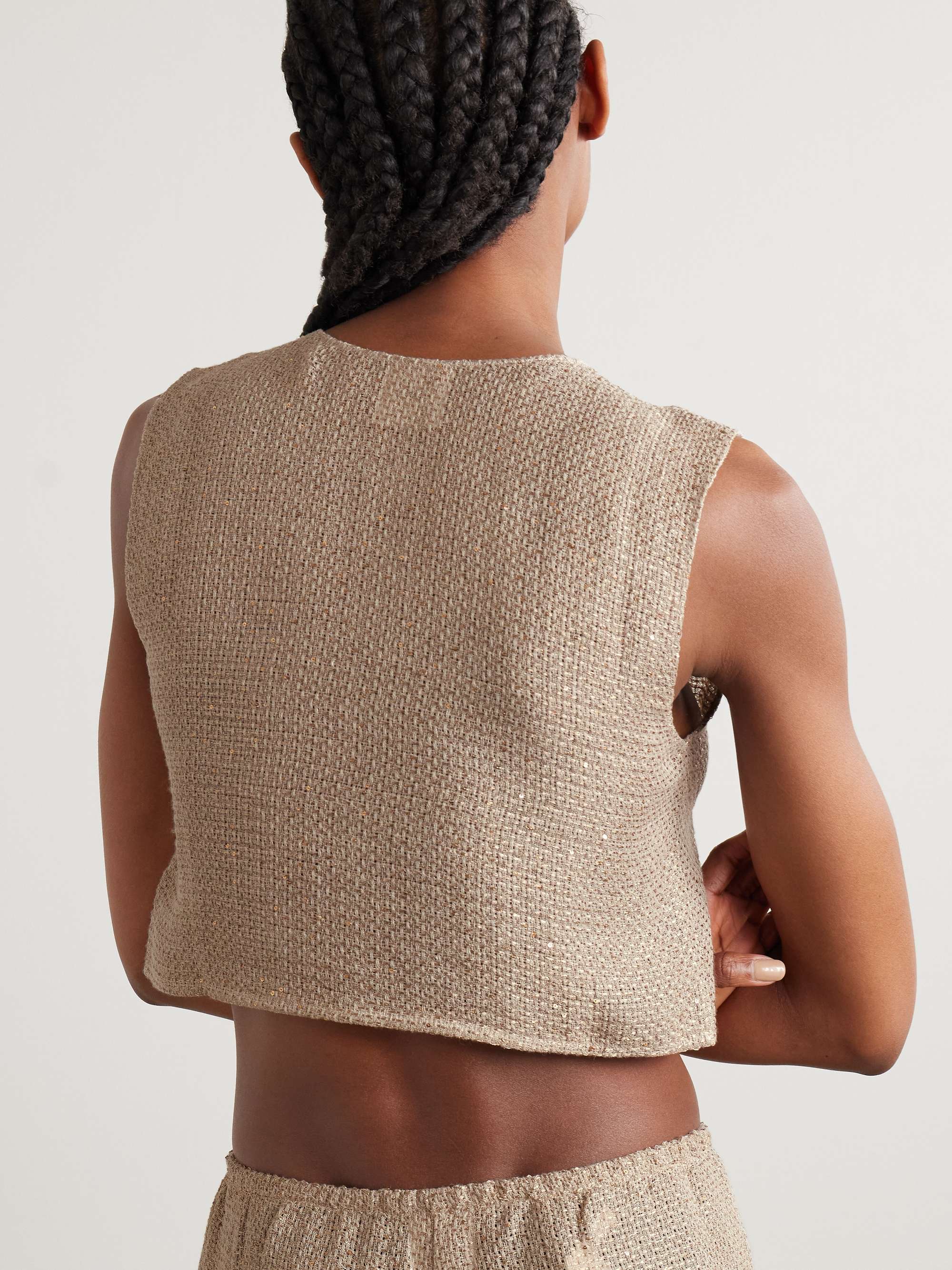 Stella cropped sequin-embellished linen-blend gauze vest view