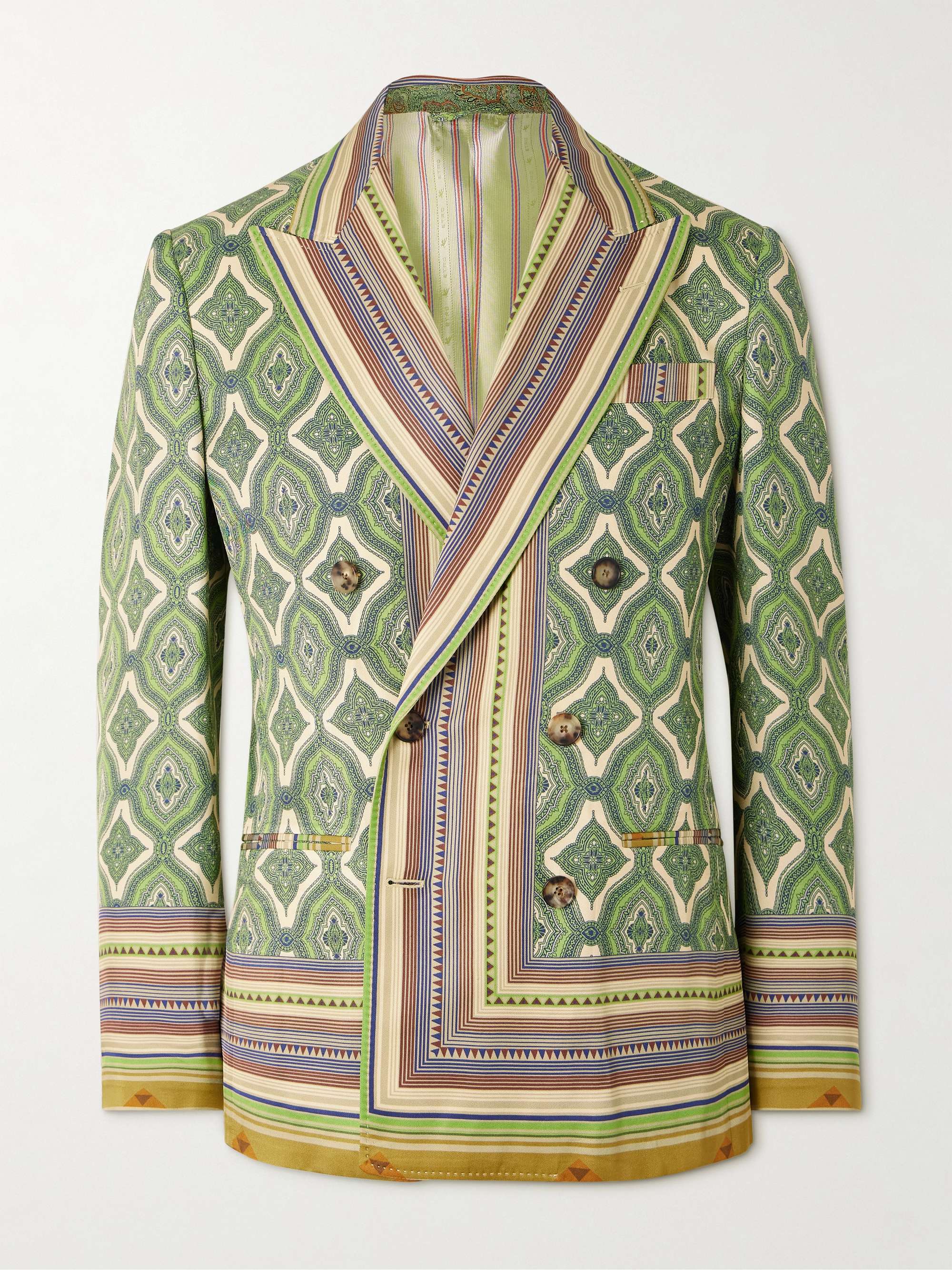 Double-Breasted Striped Paisley-Print Satin-Twill Suit Jacket hero visual