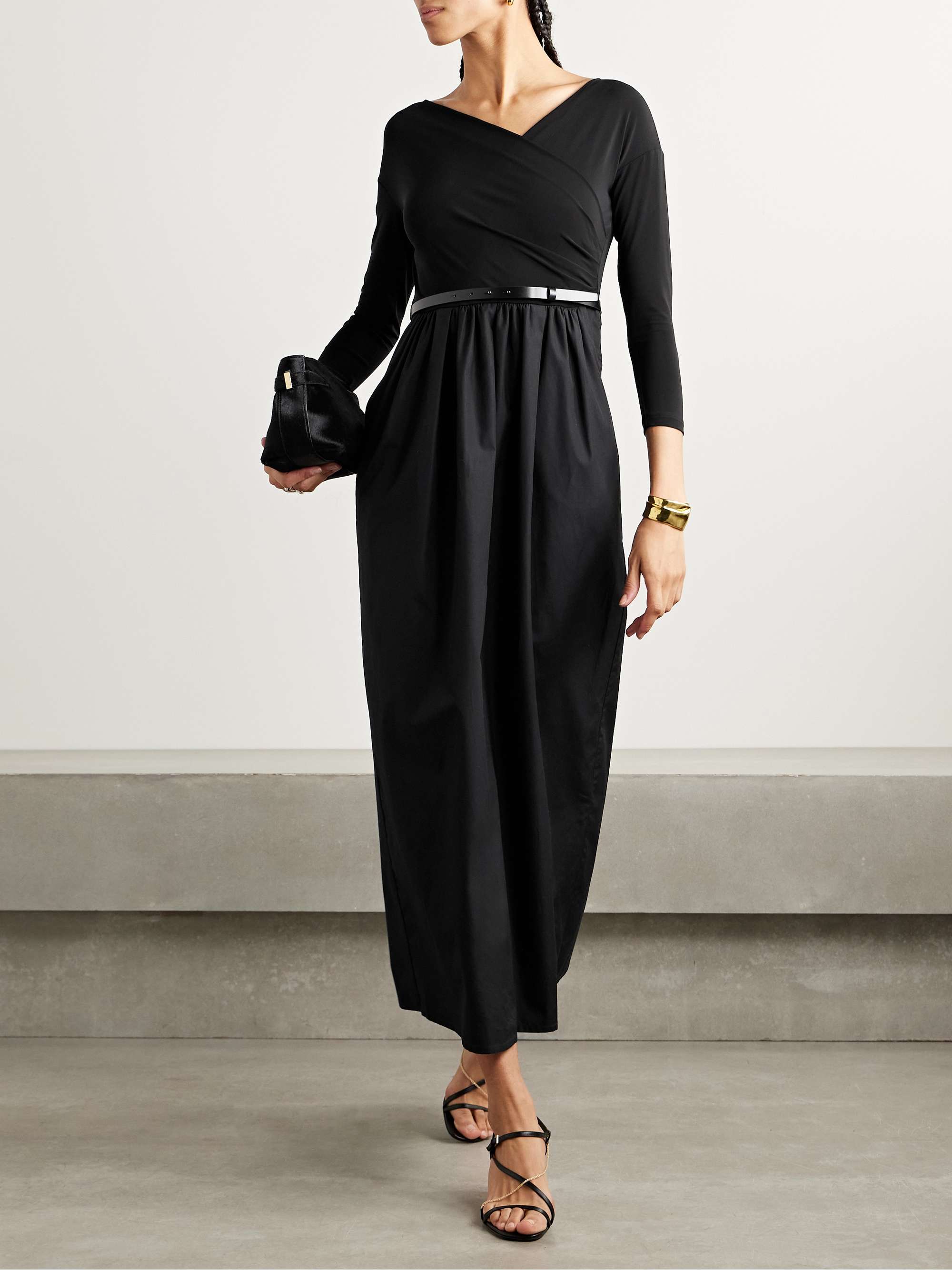 Kaiser belted stretch-jersey and cotton-poplin midi dress view