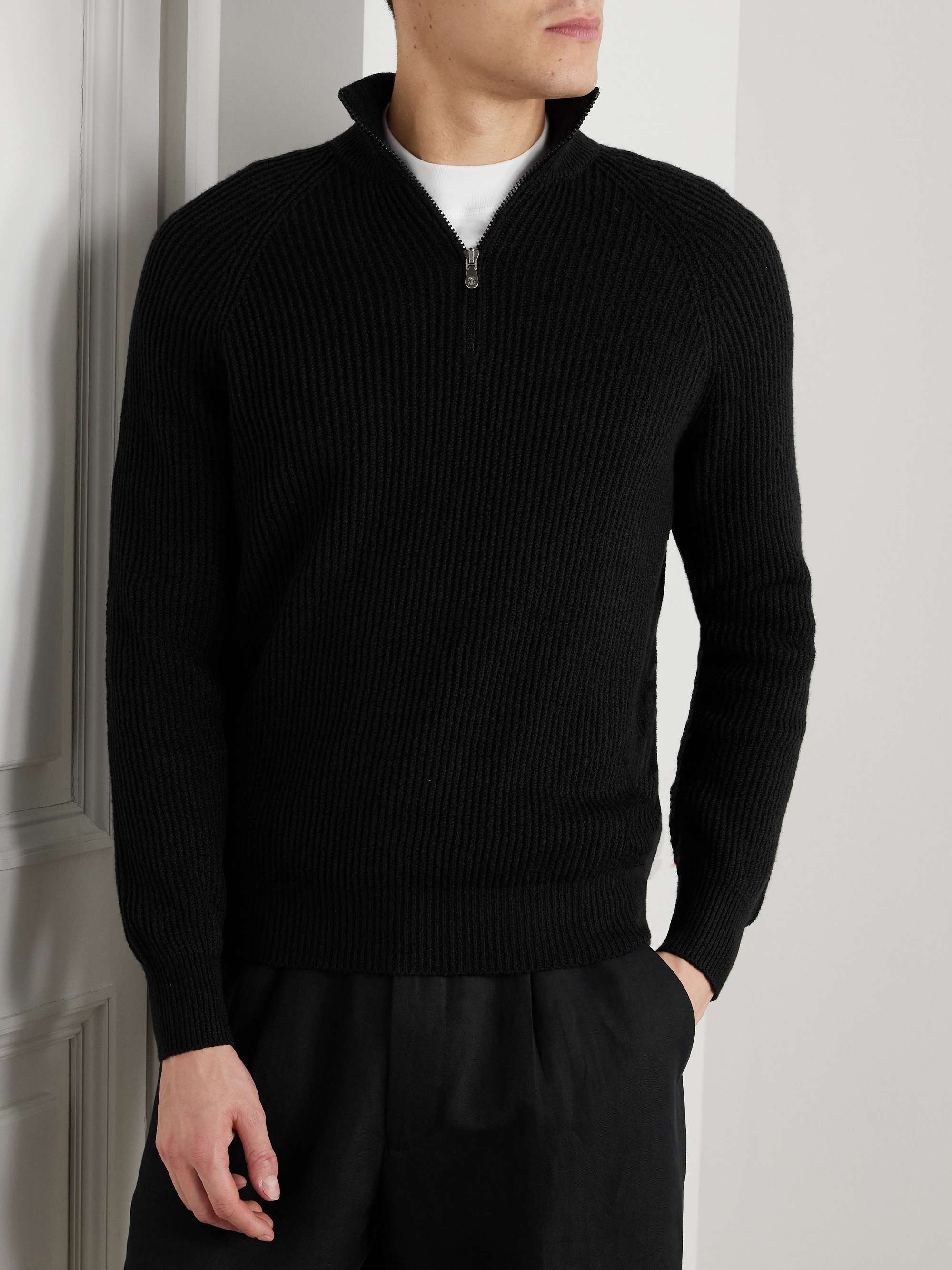 Ribbed Cotton Half-Zip Sweater view