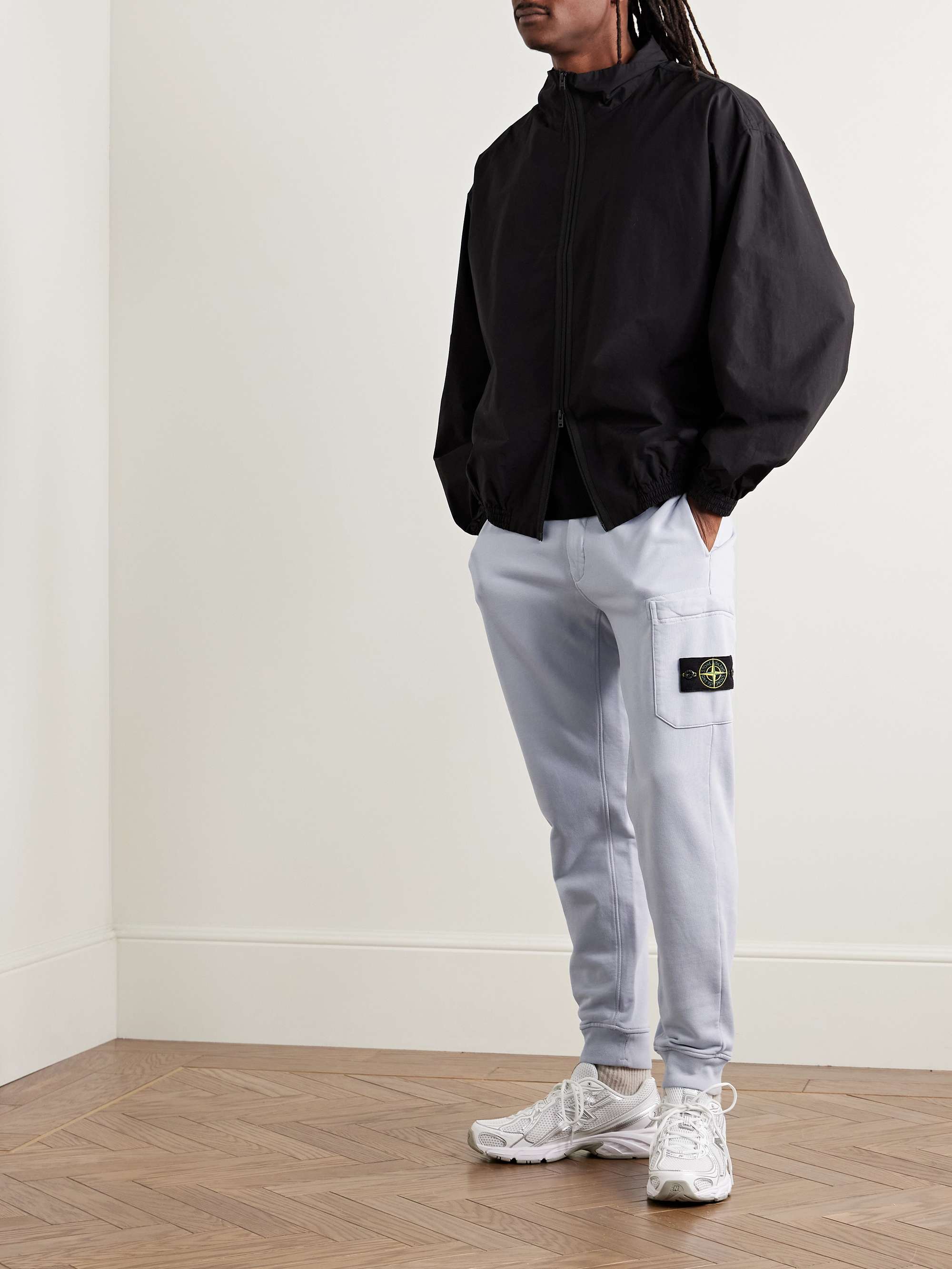 Tapered Logo-Appliquéd Garment-Dyed Cotton-Jersey Sweatpants view