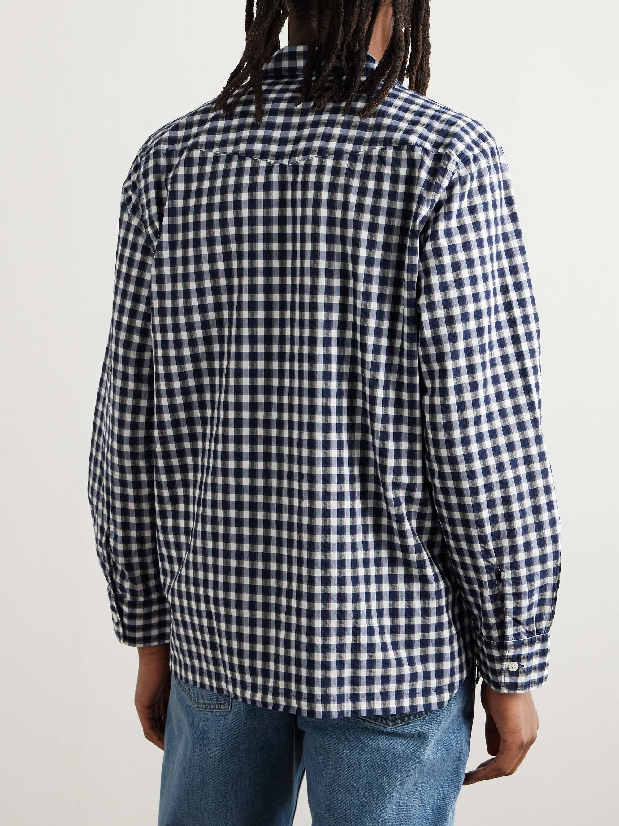 Luis Convertible-Collar Gingham Cotton-Seersucker Shirt view