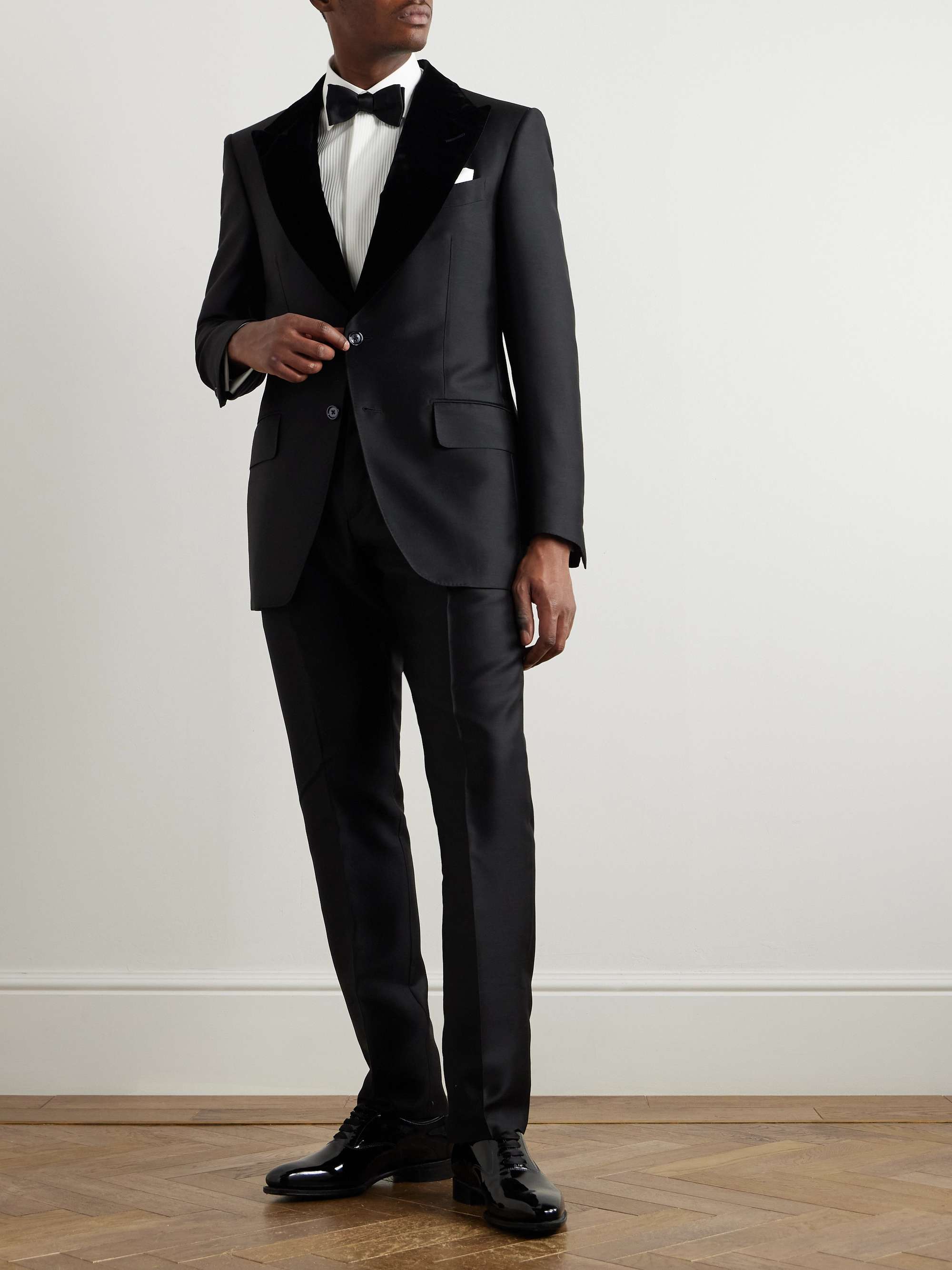 Straight-Leg Velvet-Trimmed Wool, Mohair and Silk-Blend Tuxedo Trousers view