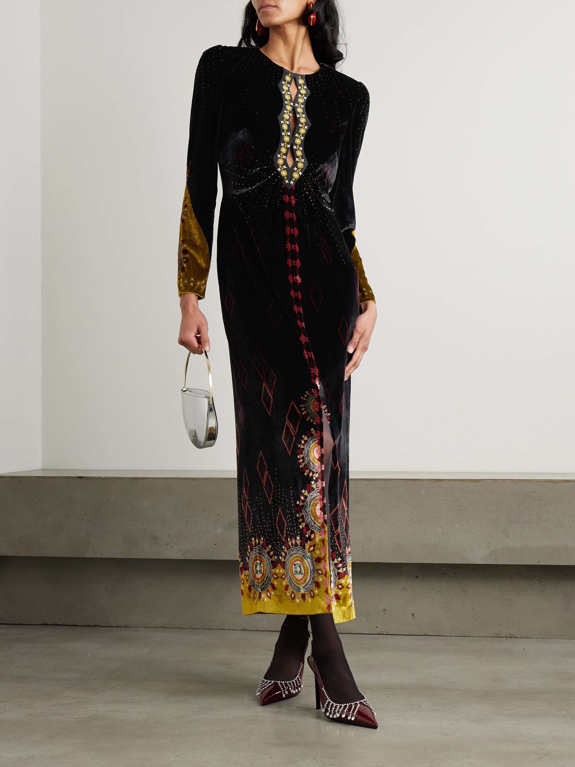 Jinx C silk-trimmed printed velvet midi dress view
