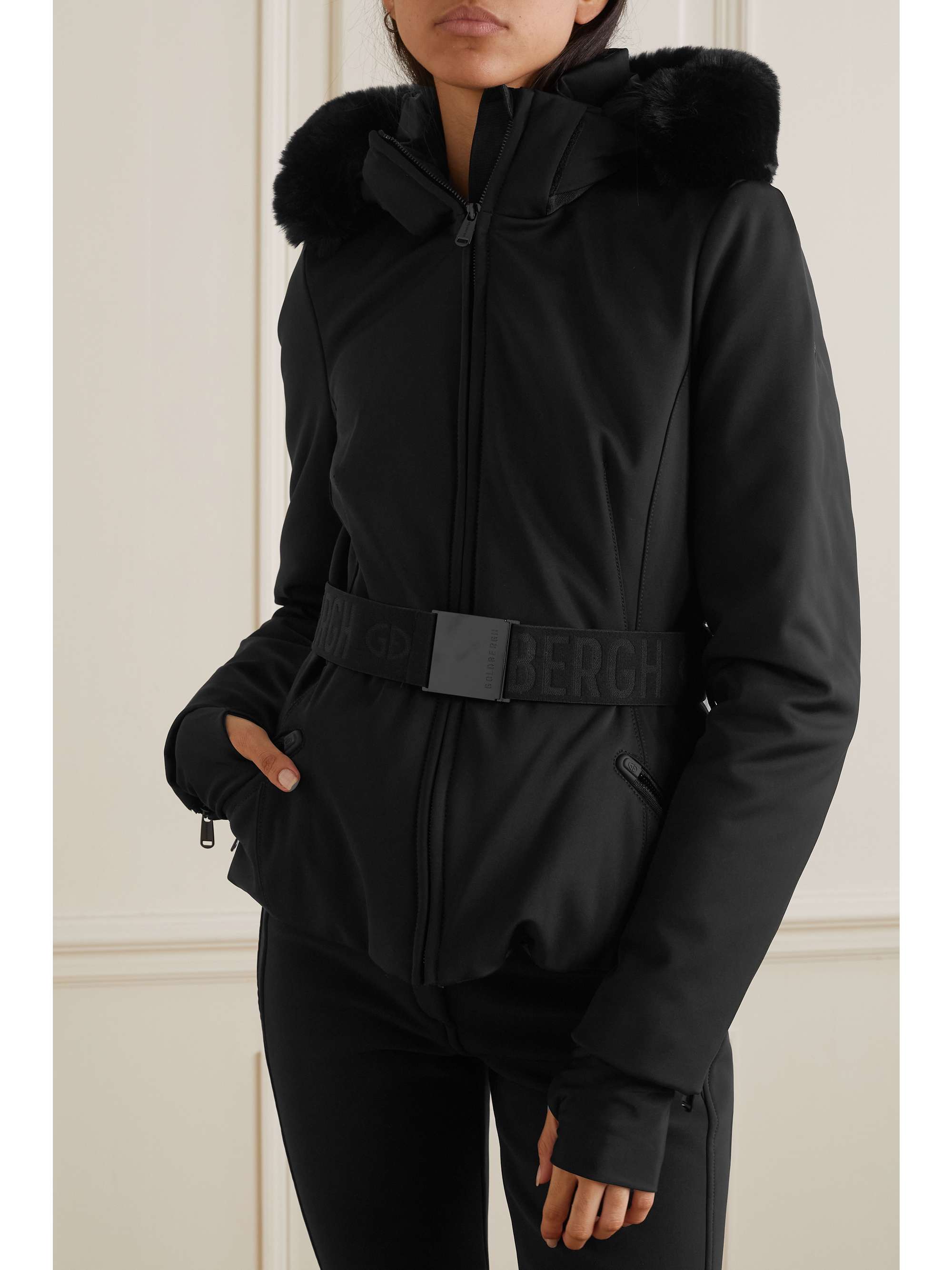 Hida hooded belted faux fur-trimmed down ski jacket view